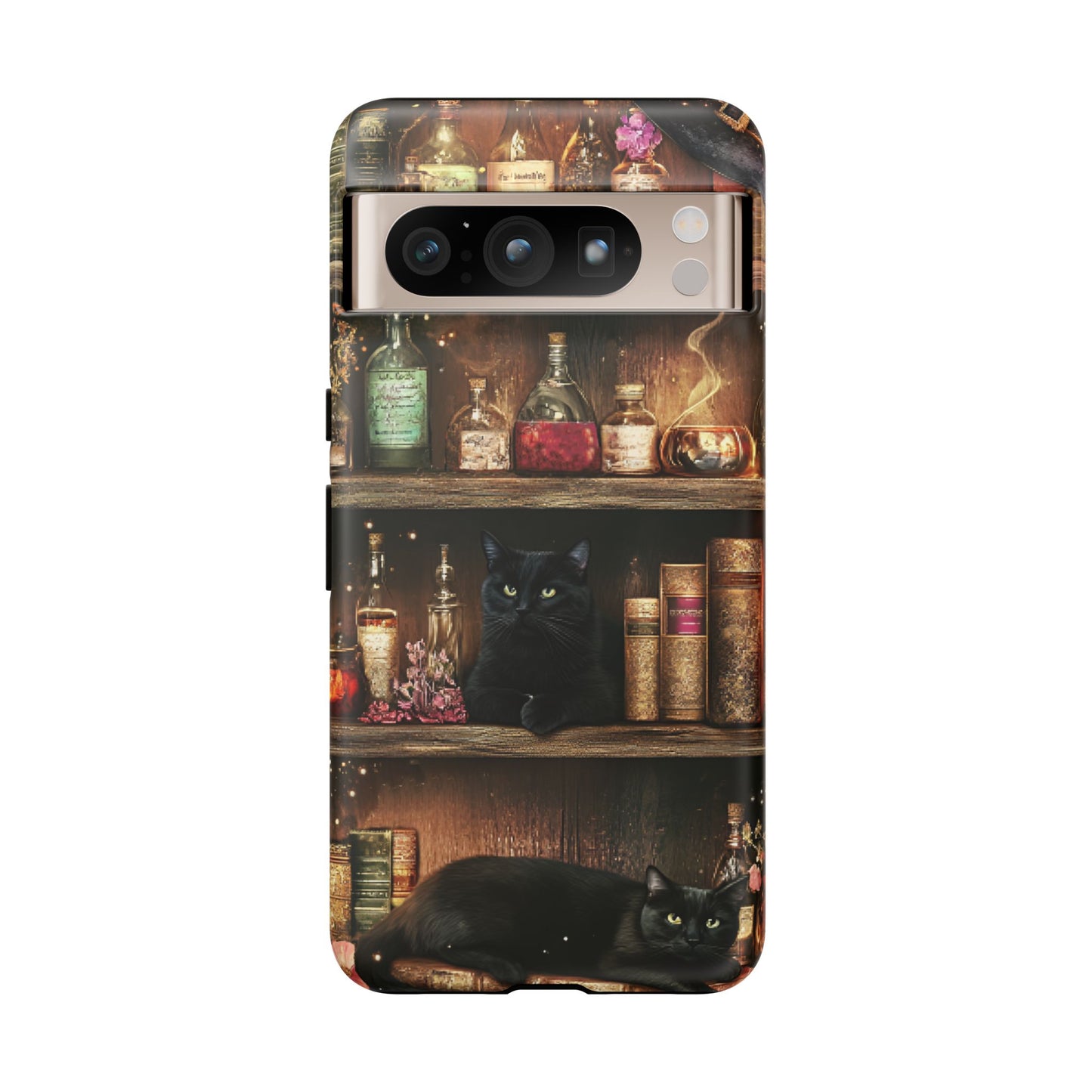 Witch Bookshelf Phone Case - Witchy Books Potions and Black Cats for iPhone 16 15 14 13 12 11, Samsung Galaxy & Google Pixel