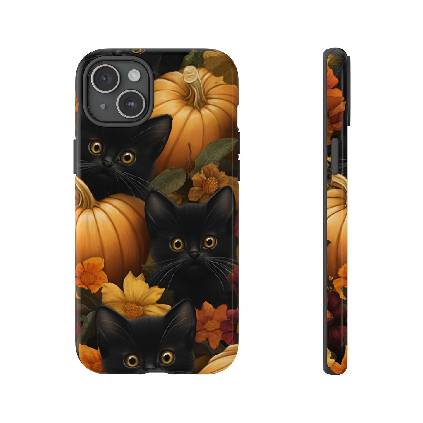 Black Cats and Pumpkins Phone Case - Cute Halloween Phone Cases - iPhone 16 15 14 13 12 11, Samsung Galaxy & Google Pixel Phone Covers