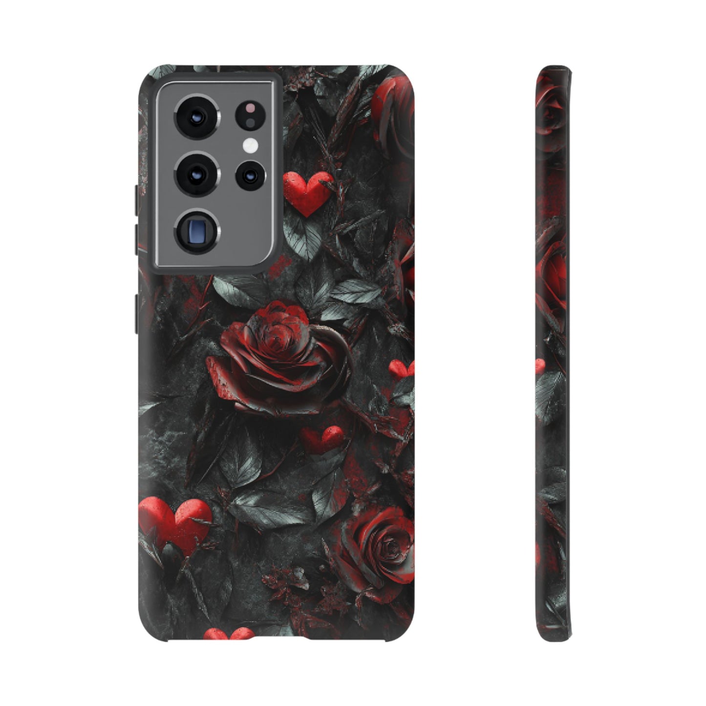 Gothic Valentine Phone Case - Dark Romance Roses and Hearts for iPhone 16 15 14 13 12 11, Samsung Galaxy & Google Pixel