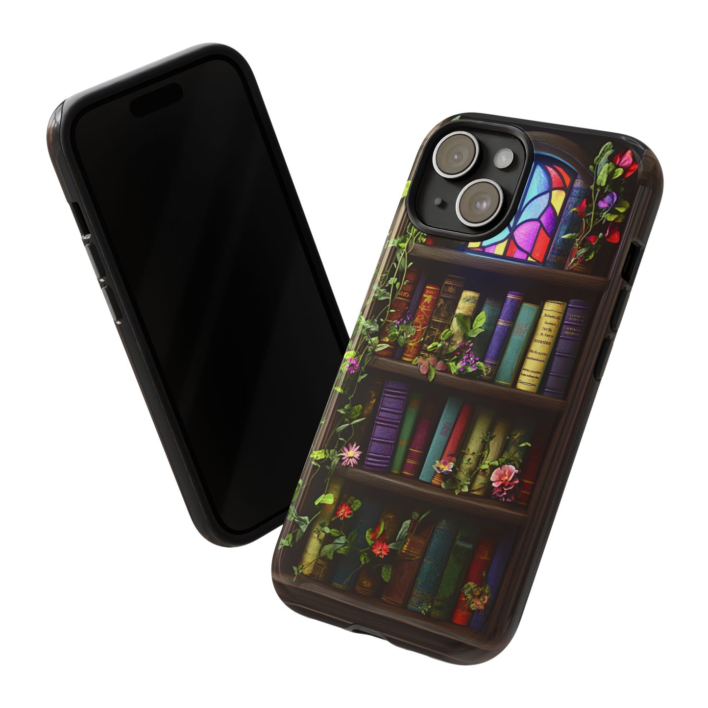 Bookshelf and Stained Glass Window Phone Case - Book Lover Phone Cases for iPhone 16 15 14 13 12 11, Samsung Galaxy & Google Pixel