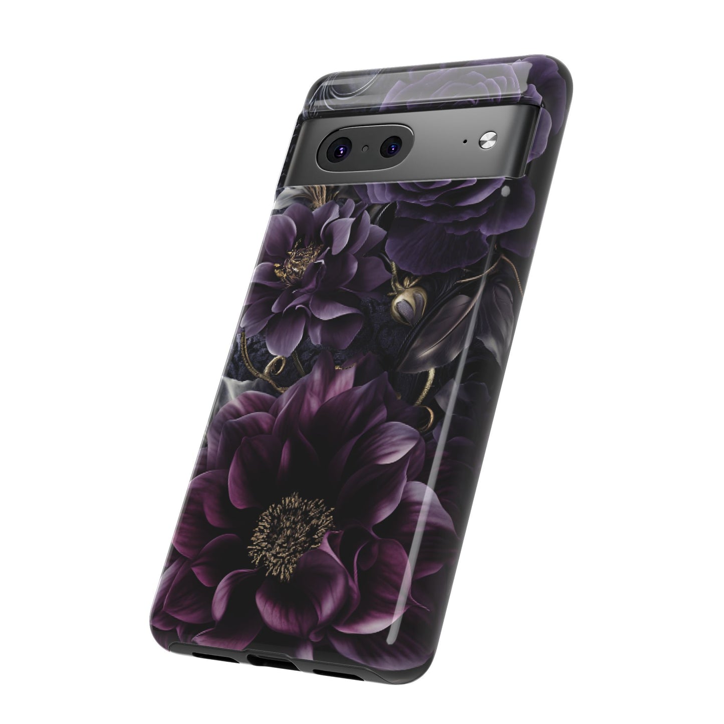 Gothic Dark Floral Phone Case - Aesthetic Purple and Gold Flowers for iPhone 16 15 14 13 12 11, Samsung Galaxy & Google Pixel