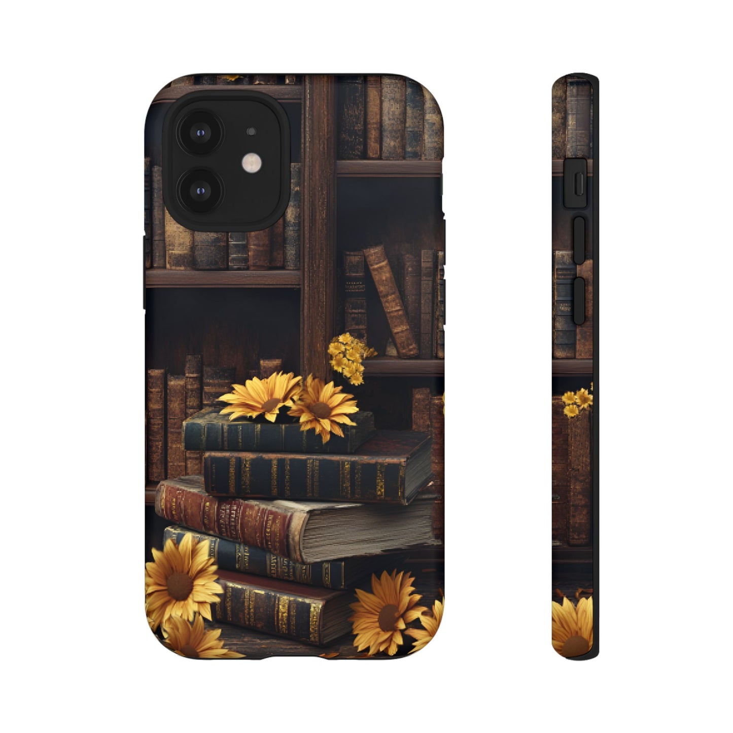 Vintage Books and Sunflowers Phone Case - Dark Academia Library Phone Cases - iPhone 16 15 14 13 12 11, Samsung Galaxy & Google Pixel Phone Covers