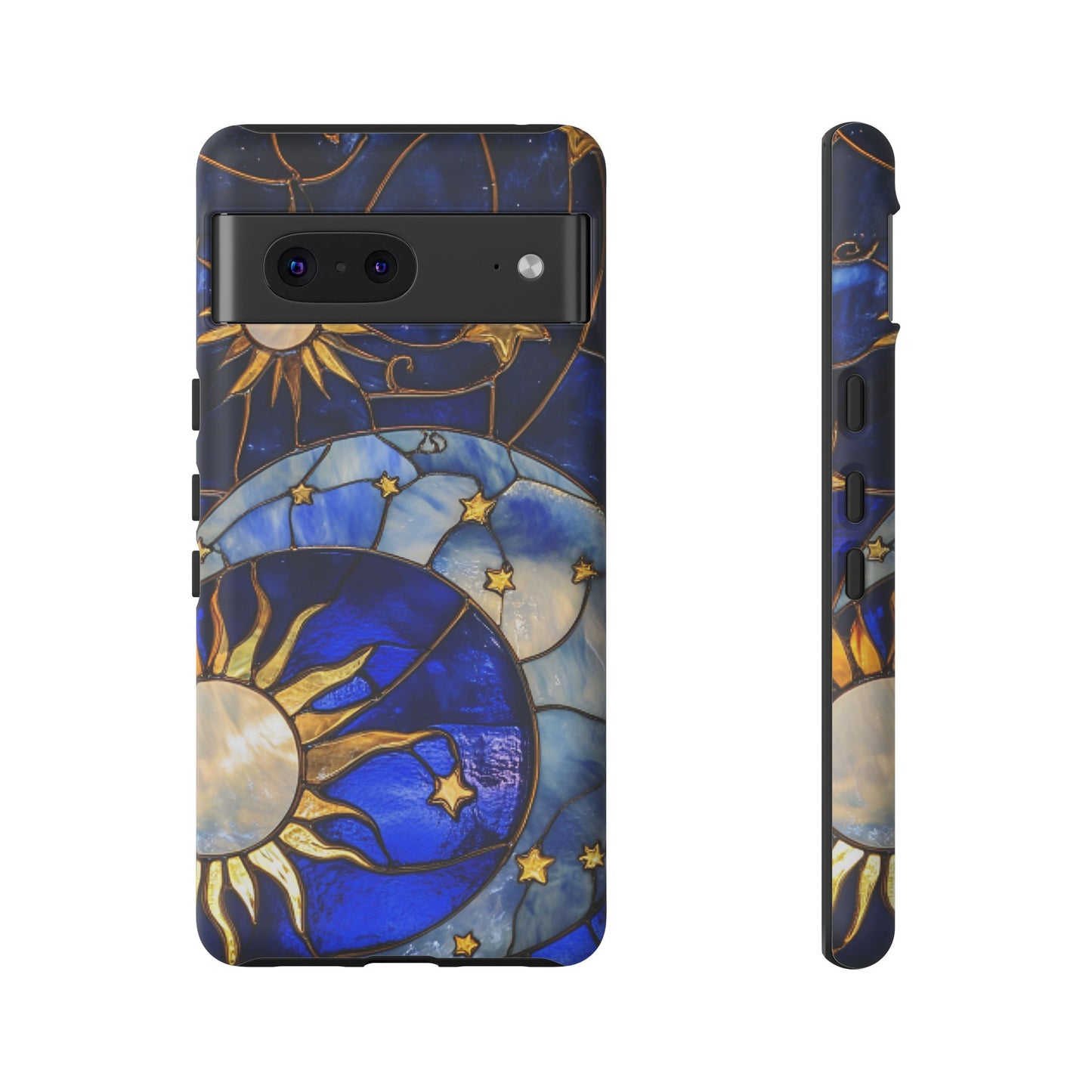 Moon and Sun Stained Glass Phone Case - iPhone 16 15 14 13 12 11, Samsung Galaxy & Google Pixel Phone Covers