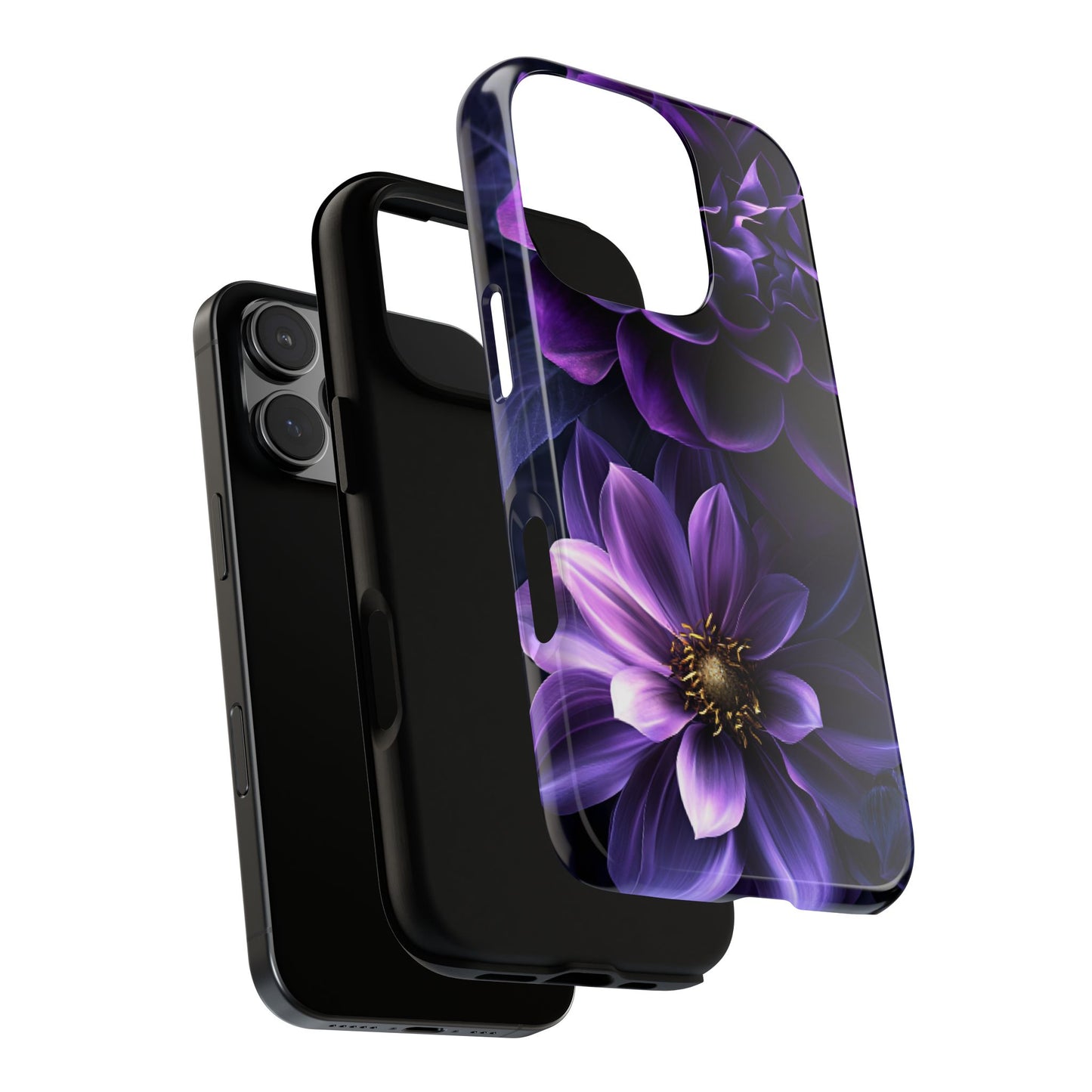 Black and Purple Flowers Phone Case - Dark Gothic Bloom Phone Cases - iPhone 16 15 14 13 12 11, Samsung Galaxy & Google Pixel Phone Covers