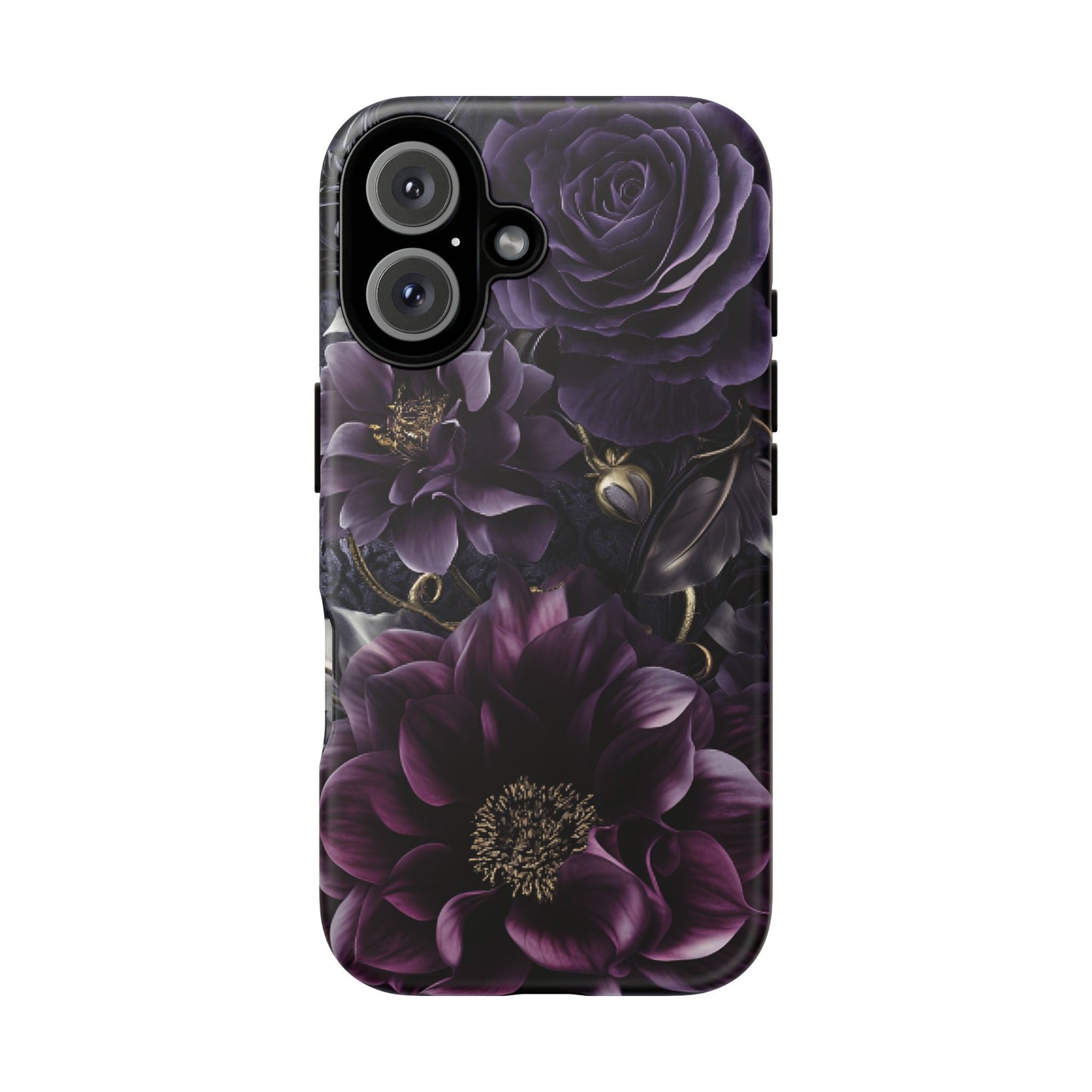 Gothic Dark Floral Phone Case - Aesthetic Purple and Gold Flowers for iPhone 16 15 14 13 12 11, Samsung Galaxy & Google Pixel