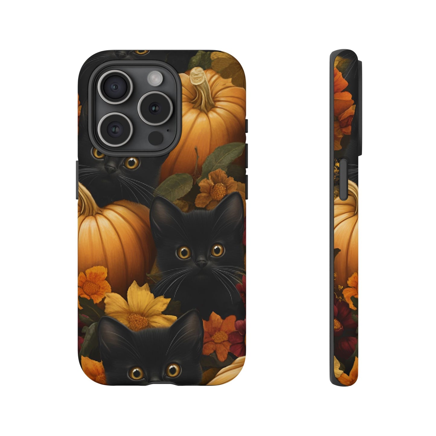 Black Cats and Pumpkins Phone Case - Cute Halloween Phone Cases for iPhone 16 15 14 13 12 11, Samsung Galaxy & Google Pixel