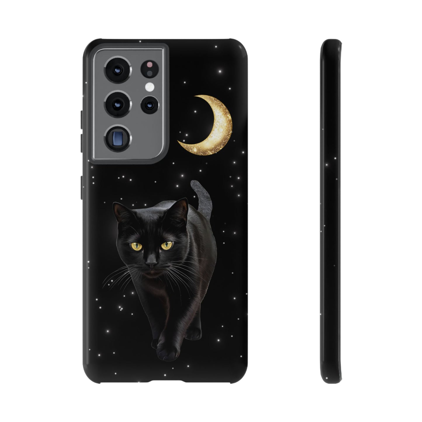 Black Cat and Moon Phone Case - Celestial Cat Lover Phone Cases for iPhone 16 15 14 13 12 11, Samsung Galaxy & Google Pixel