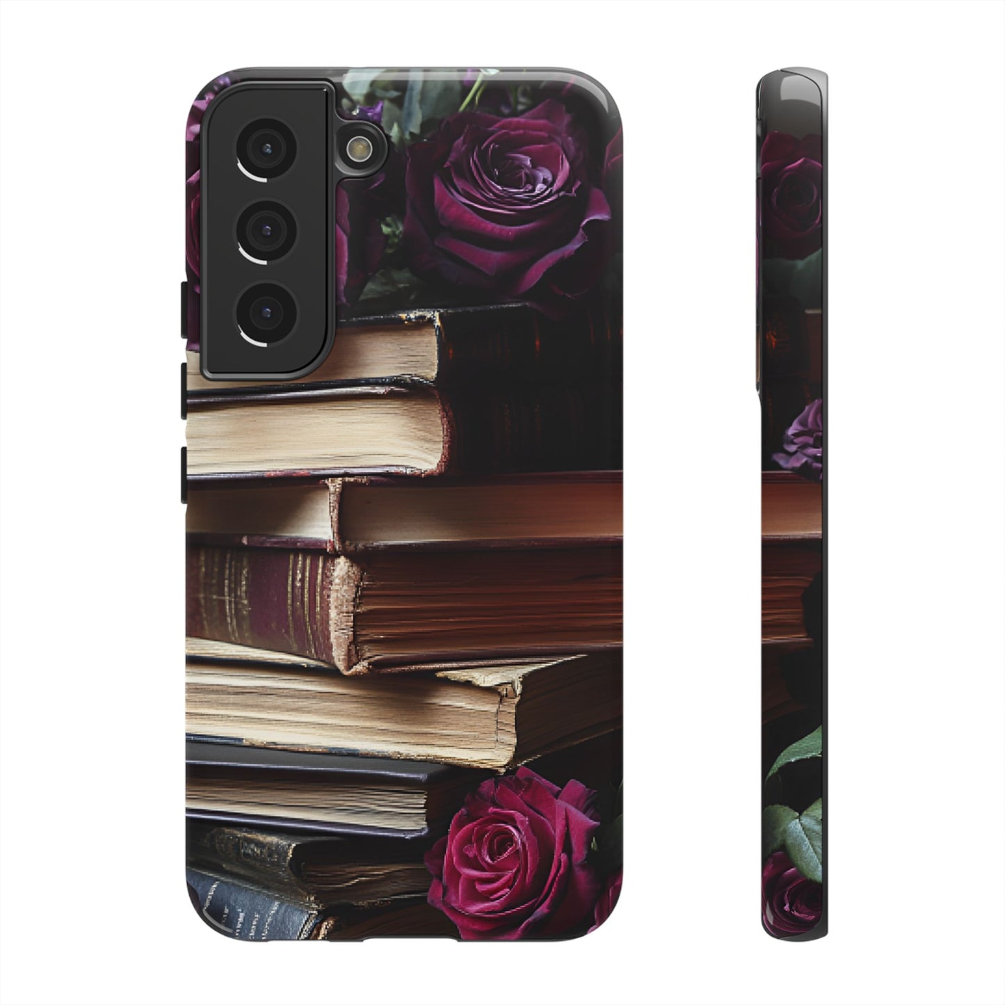 Books and Roses Phone Case - Bookish Dark Academia Phone Cover for iPhone 16 15 14 13 12 11, Samsung Galaxy & Google Pixel