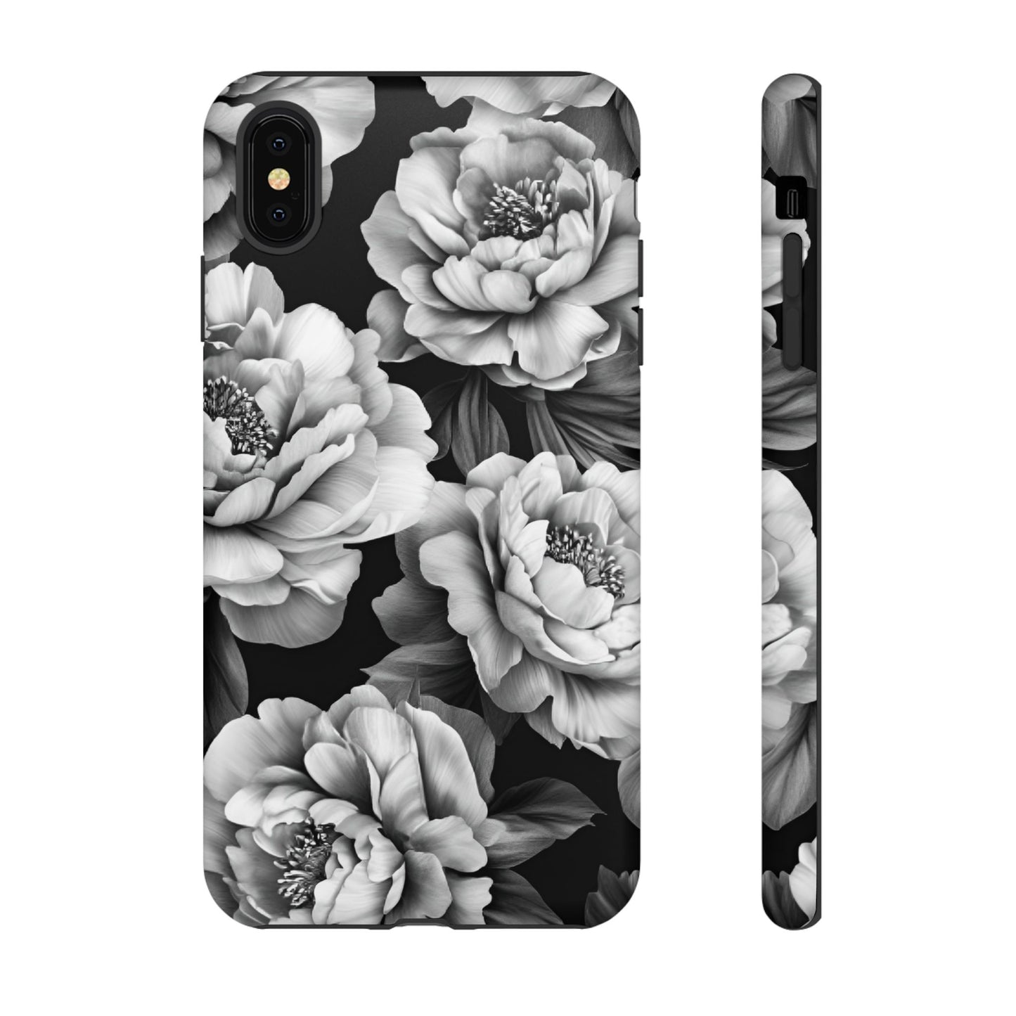 Black and White Peony Flower Phone Case - Aesthetic Dark Floral Phone Cases - iPhone 16 15 14 13 12 11, Samsung Galaxy & Google Pixel Phone Covers