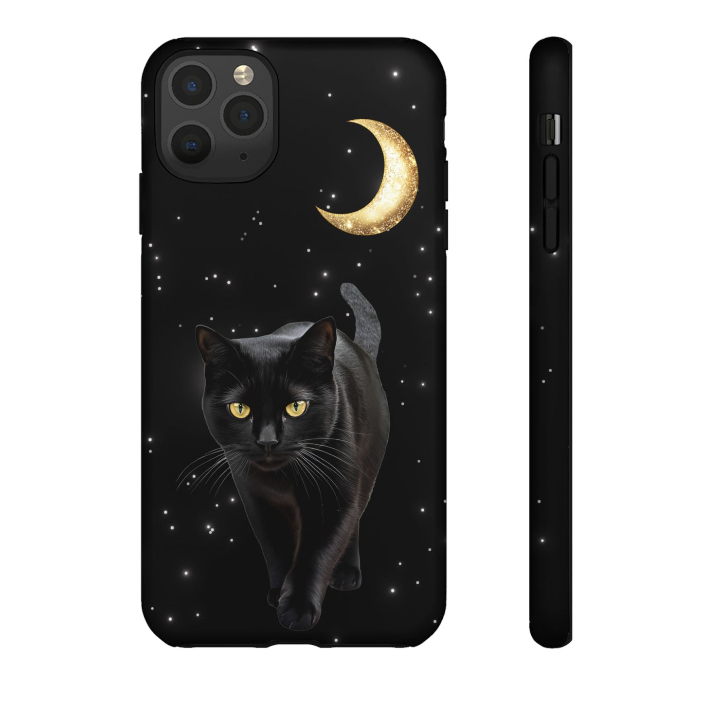 Black Cat and Moon Phone Case - Celestial Cat Lover Phone Cases for iPhone 16 15 14 13 12 11, Samsung Galaxy & Google Pixel