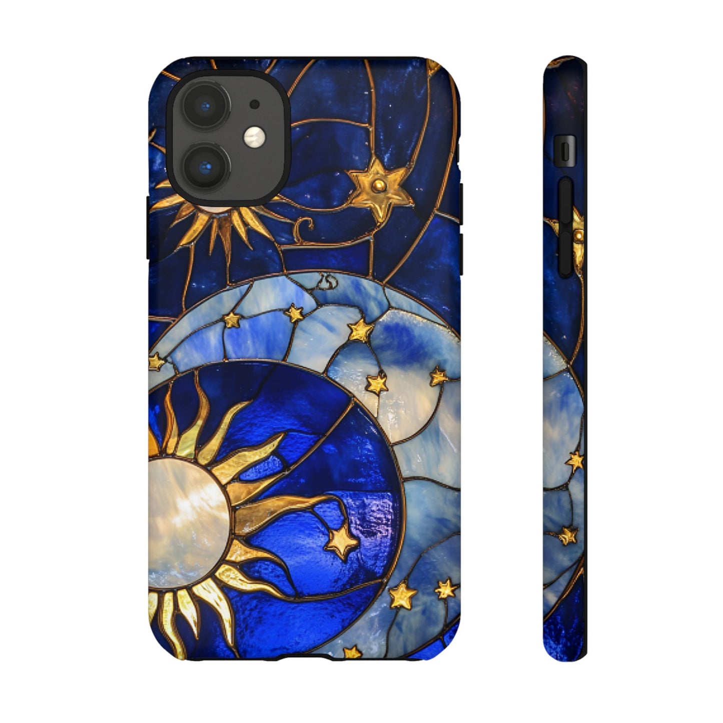 Moon and Sun Stained Glass Phone Case - iPhone 16 15 14 13 12 11, Samsung Galaxy & Google Pixel Phone Covers