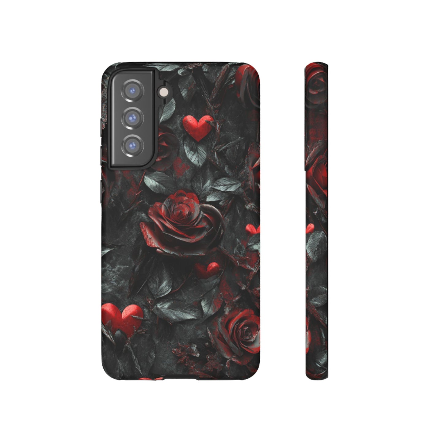 Gothic Valentine Phone Case - Dark Romance Roses and Hearts for iPhone 16 15 14 13 12 11, Samsung Galaxy & Google Pixel