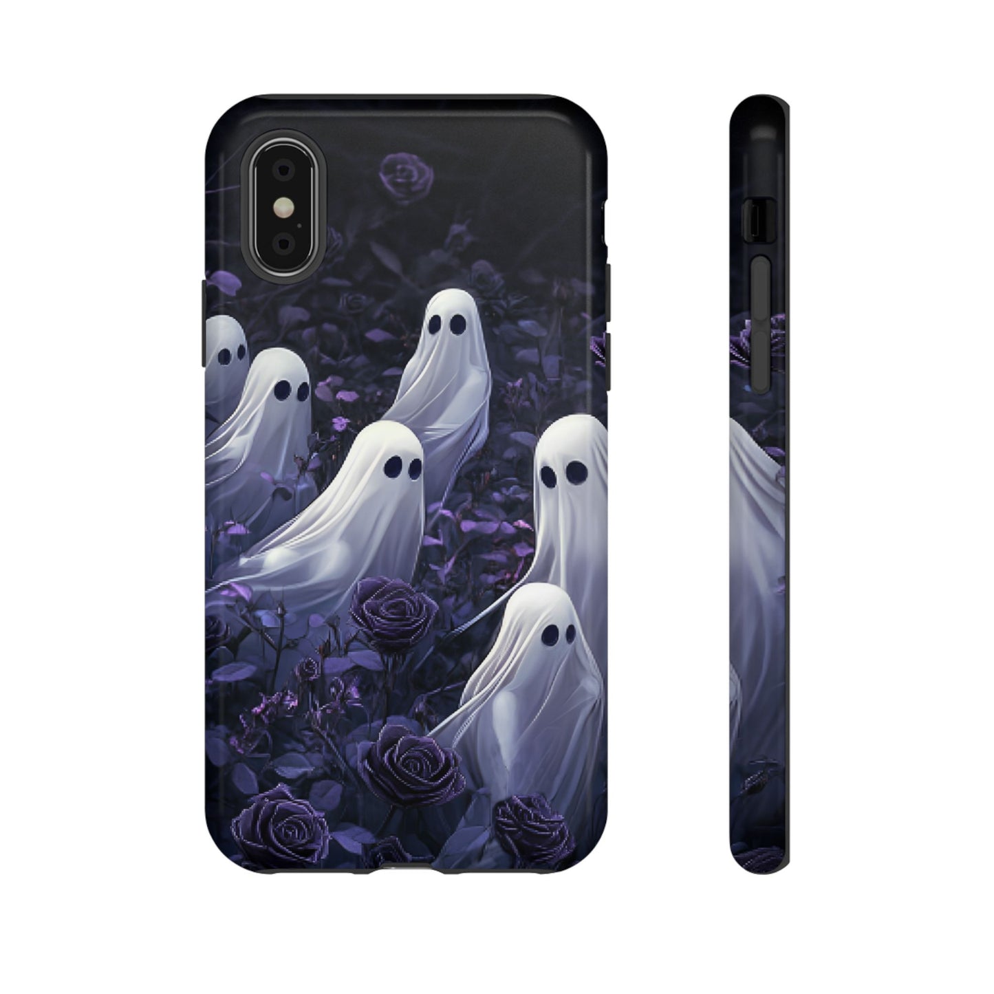 Halloween Phone Case - Ghosts in Purple Rose Garden - iPhone 16 15 14 13 12 11, Samsung Galaxy & Google Pixel Phone Covers - Boo and Bewear