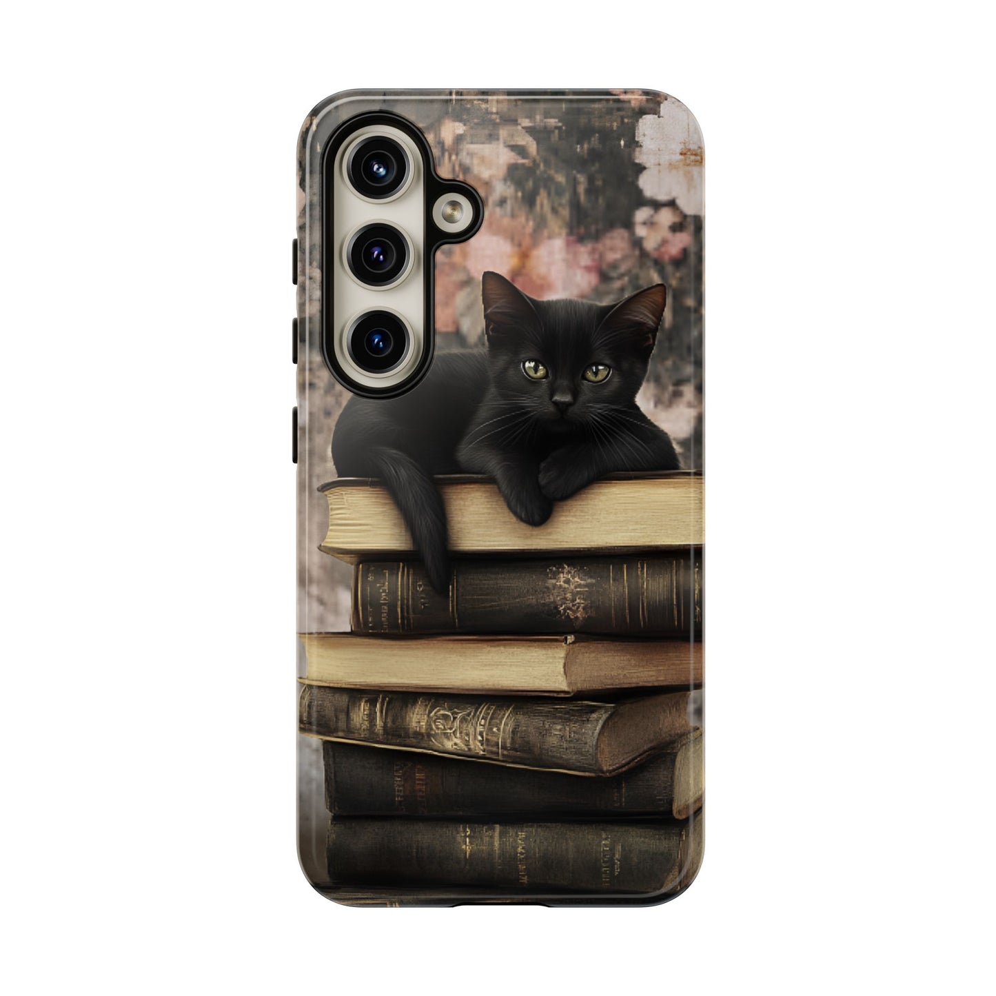 Black Cat and Books Phone Case - Vintage Dark Academia Library Phone Cases for iPhone 16 15 14 13 12 11, Samsung Galaxy & Google Pixel