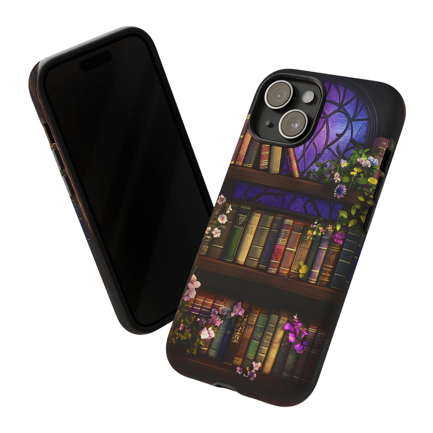 Bookshelf Phone Case - Dark Academia Stained Glass Phone Cases - iPhone 16 15 14 13 12 11, Samsung Galaxy & Google Pixel Phone Covers