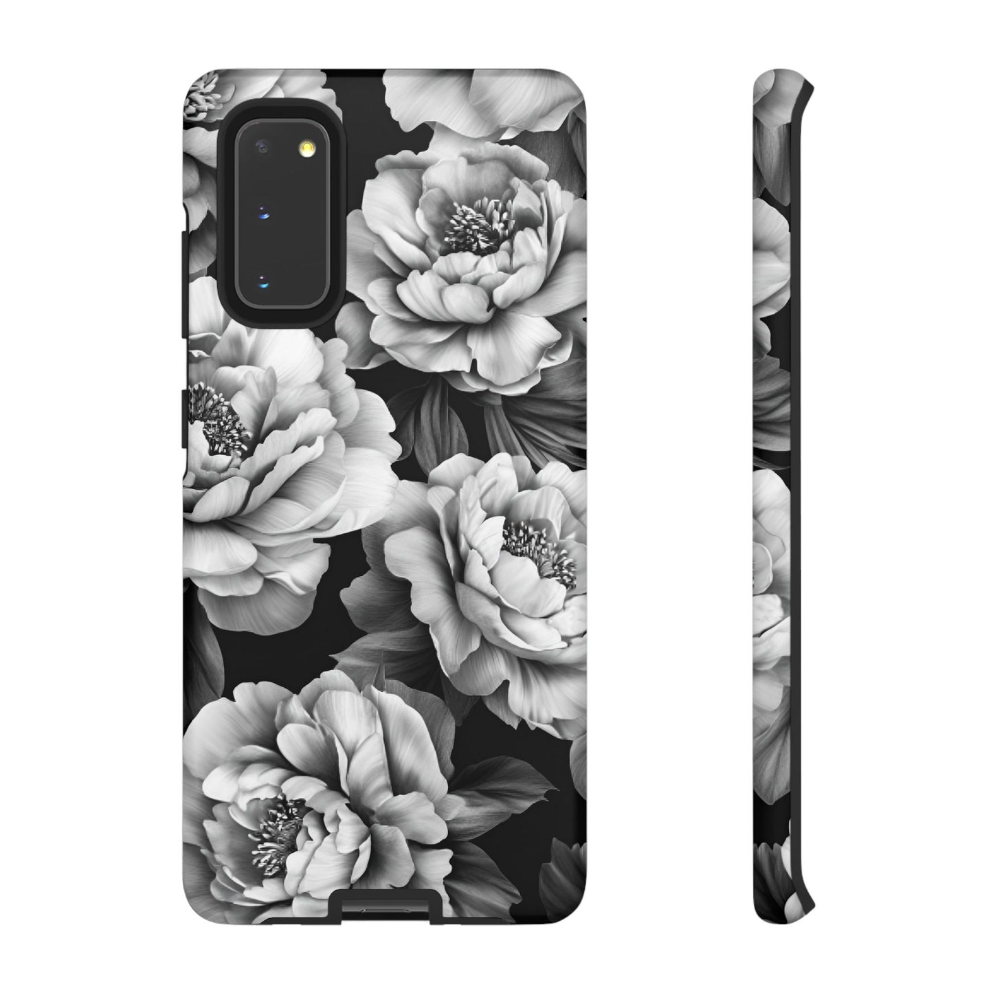 Black and White Peony Flower Phone Case - Aesthetic Dark Floral Phone Cases for iPhone 16 15 14 13 12 11, Samsung Galaxy & Google Pixel