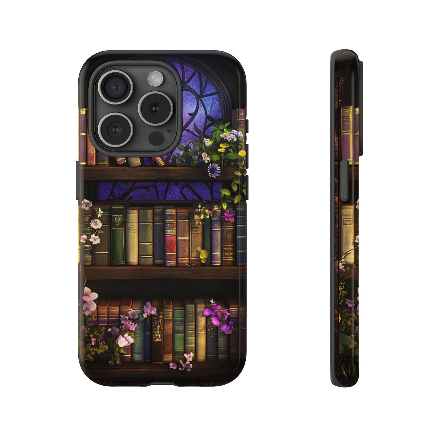 Bookshelf Phone Case - Dark Academia Stained Glass Phone Cases - iPhone 16 15 14 13 12 11, Samsung Galaxy & Google Pixel Phone Covers