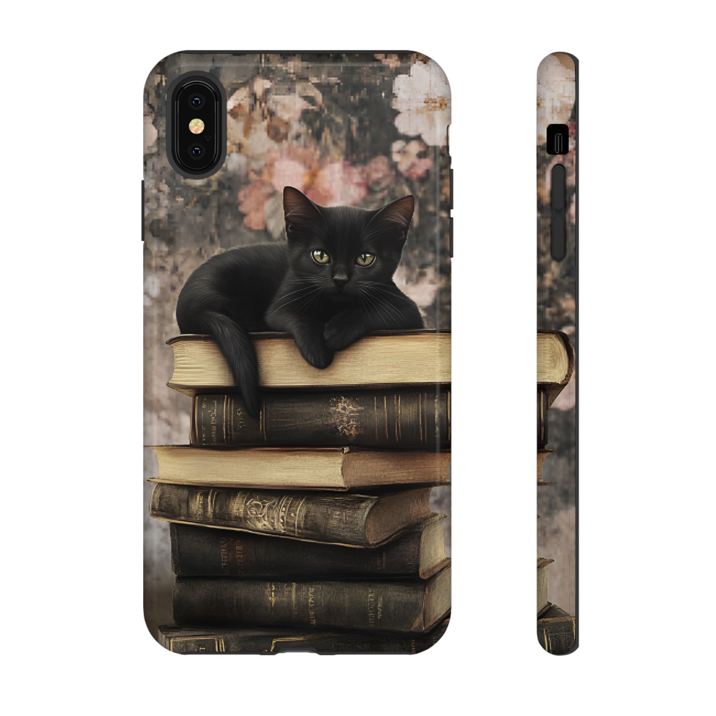 Black Cat and Books Phone Case - Vintage Dark Academia Library Phone Cases for iPhone 16 15 14 13 12 11, Samsung Galaxy & Google Pixel