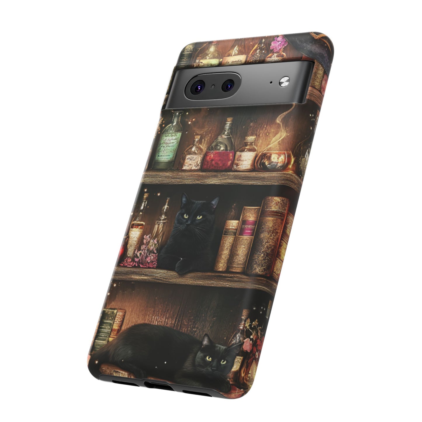 Witch Bookshelf Phone Case - Witchy Books Potions and Black Cats for iPhone 16 15 14 13 12 11, Samsung Galaxy & Google Pixel