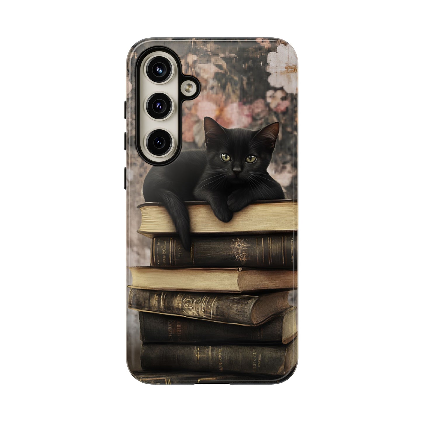 Black Cat and Books Phone Case - Vintage Dark Academia Library Phone Cases for iPhone 16 15 14 13 12 11, Samsung Galaxy & Google Pixel