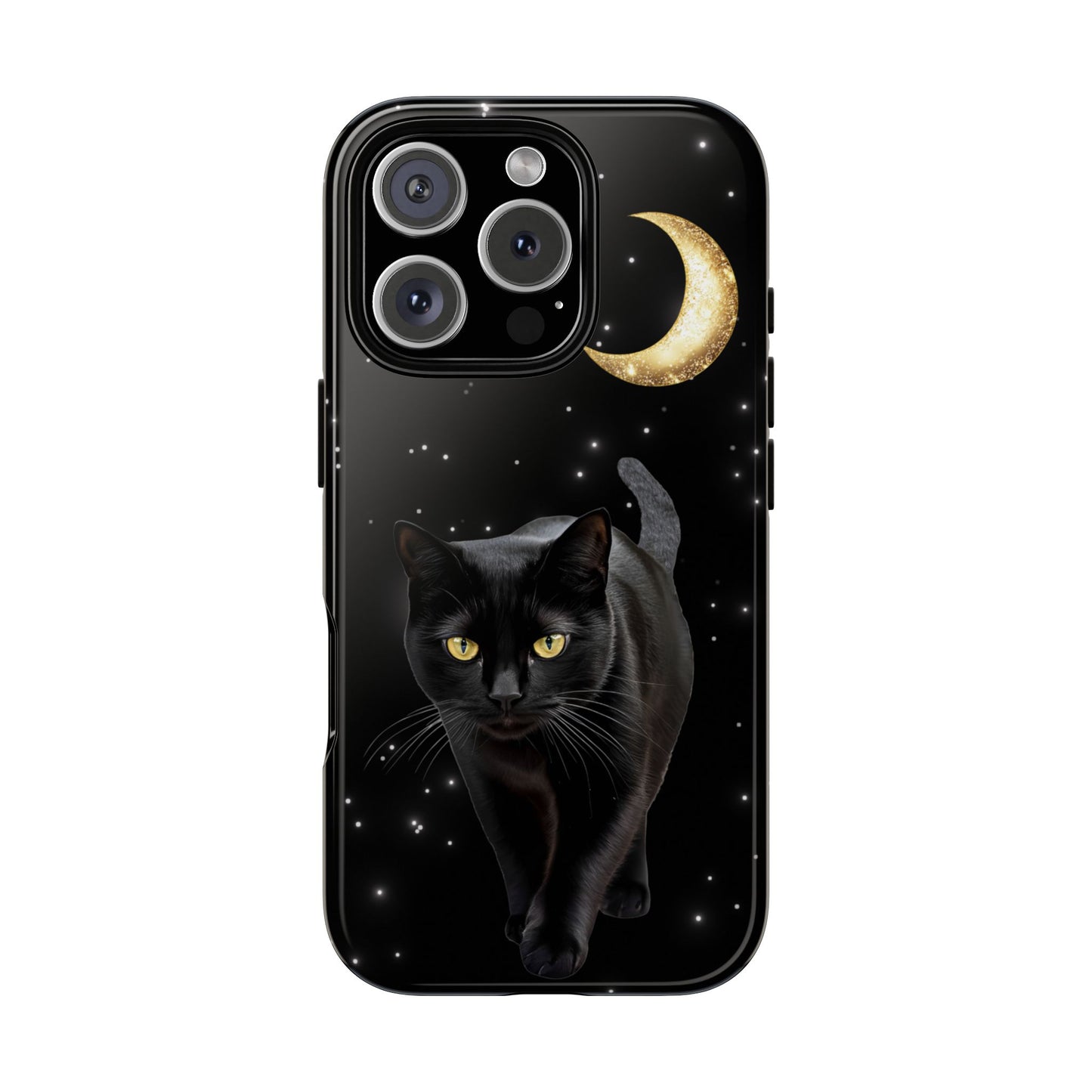 Black Cat and Moon Phone Case - Celestial Cat Lover Phone Cases for iPhone 16 15 14 13 12 11, Samsung Galaxy & Google Pixel