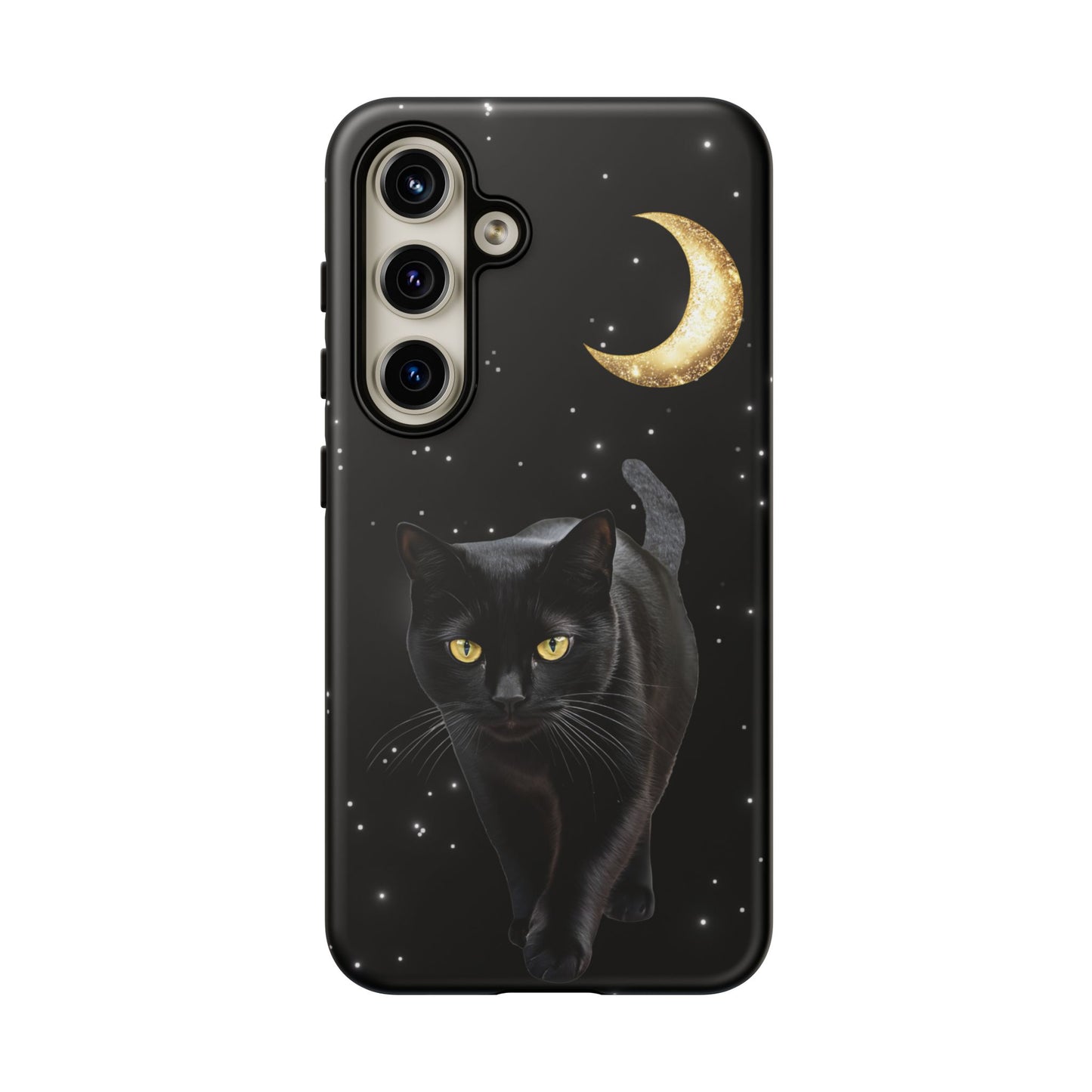 Black Cat and Moon Phone Case - Celestial Cat Lover Phone Cases for iPhone 16 15 14 13 12 11, Samsung Galaxy & Google Pixel