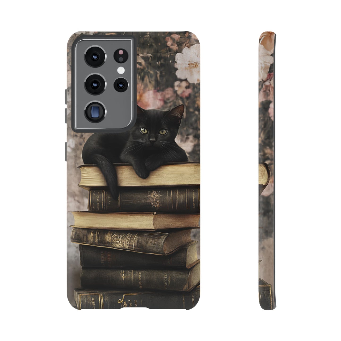 Black Cat and Books Phone Case - Vintage Dark Academia Library Phone Cases for iPhone 16 15 14 13 12 11, Samsung Galaxy & Google Pixel