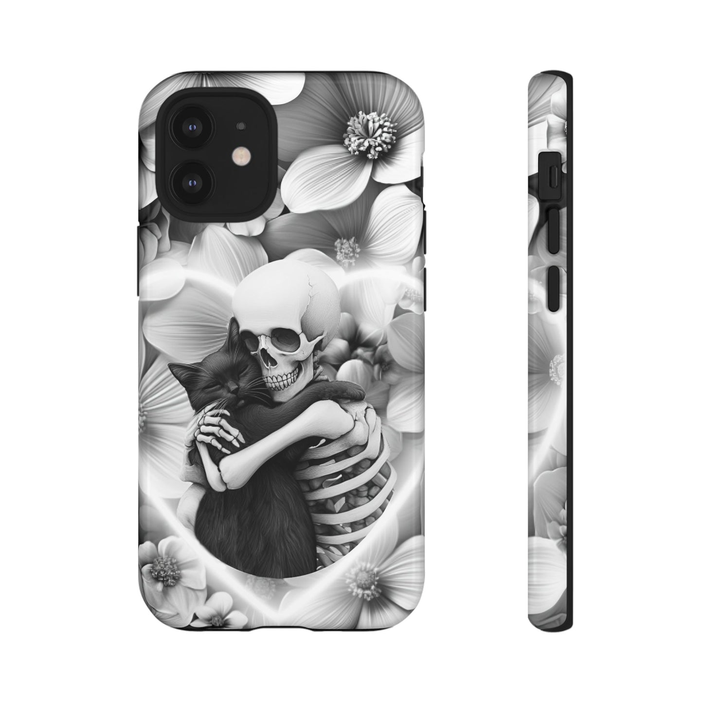 Skeleton & Black Cat Phone Case - Aesthetic Cat Lover Phone Cases for iPhone 16 15 14 13 12 11, Samsung Galaxy & Google Pixel