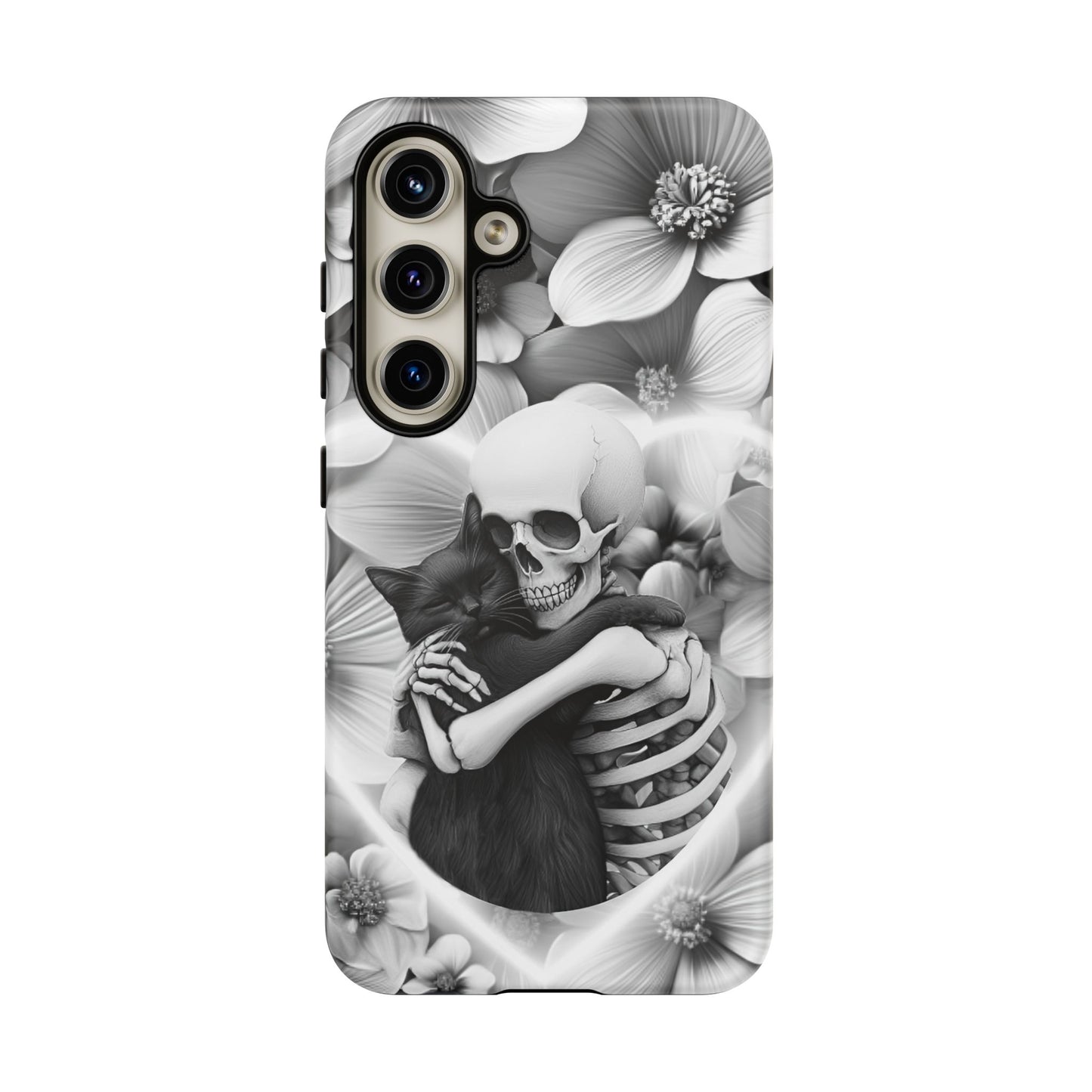 Skeleton & Black Cat Phone Case - Aesthetic Cat Lover Phone Cases- iPhone 16 15 14 13 12 11, Samsung Galaxy & Google Pixel Phone Covers