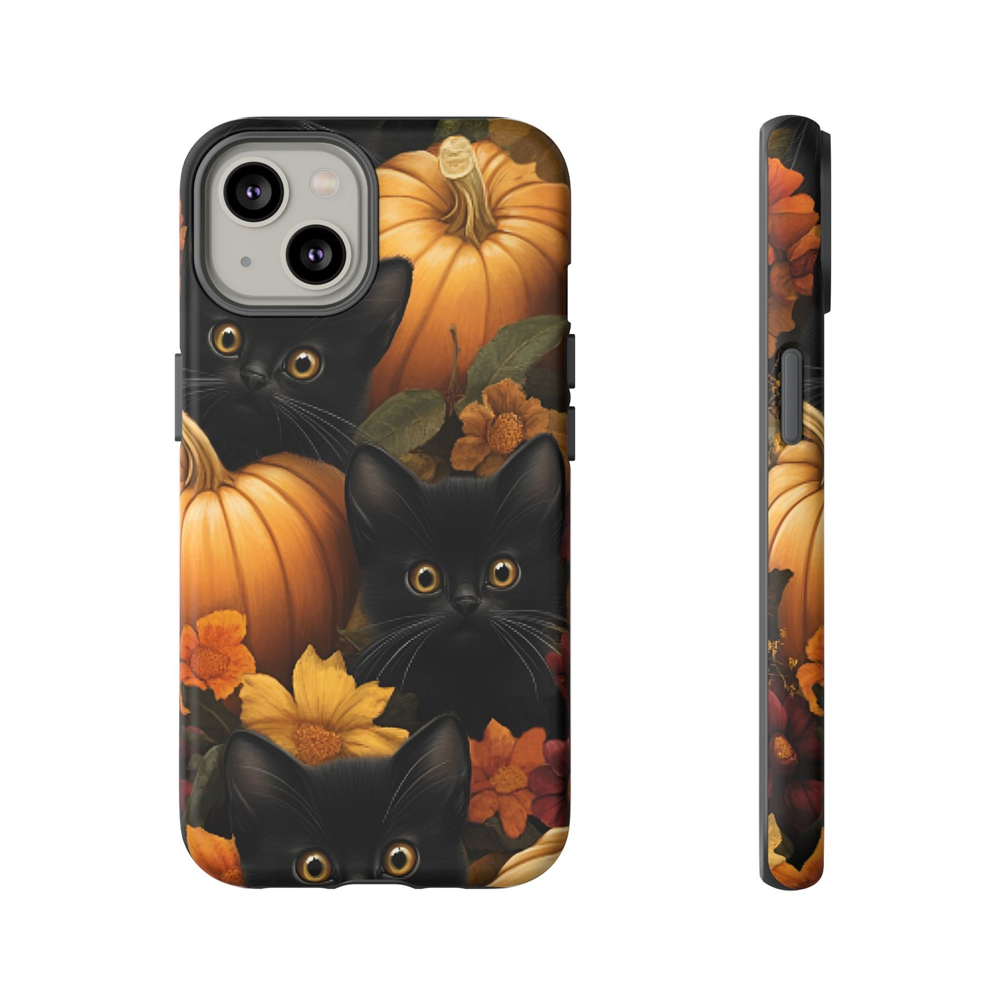 Black Cats and Pumpkins Phone Case - Cute Halloween Phone Cases - iPhone 16 15 14 13 12 11, Samsung Galaxy & Google Pixel Phone Covers