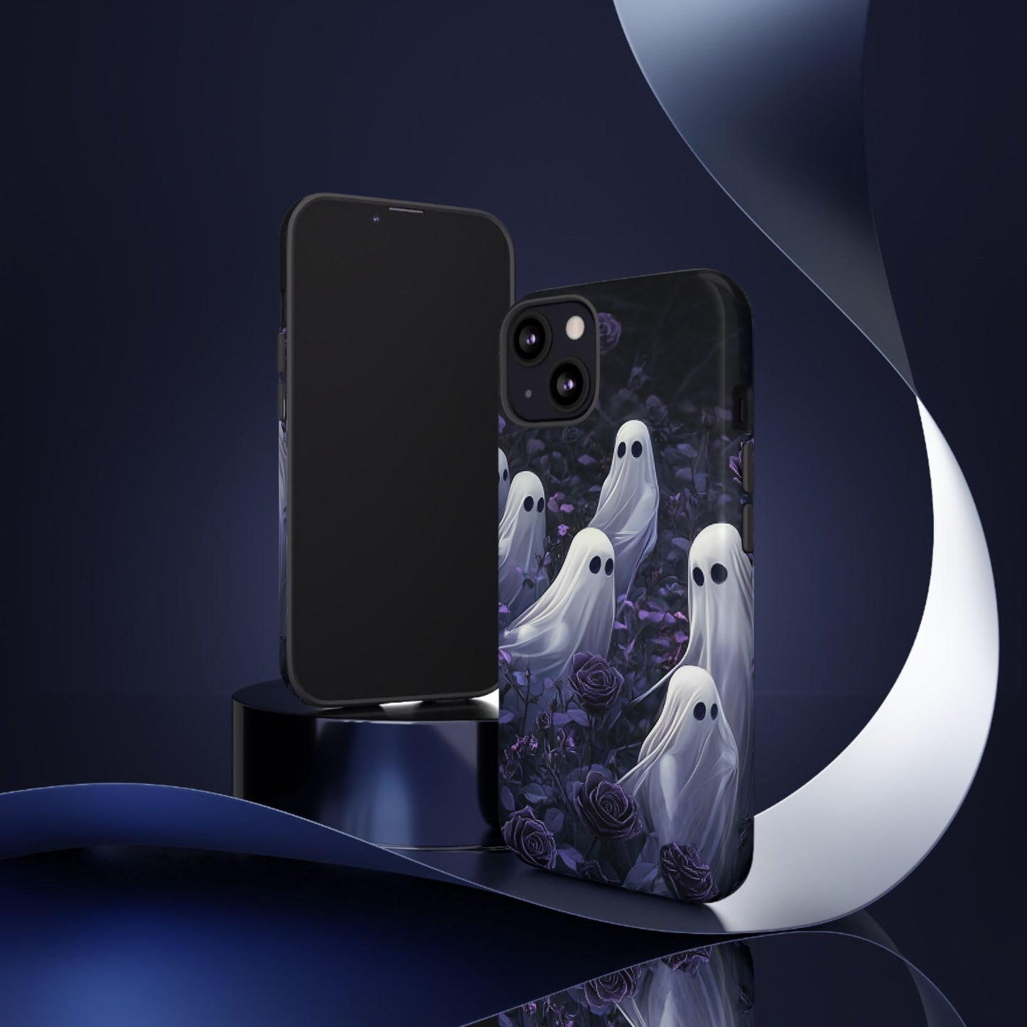 Halloween Phone Case - Ghosts in Purple Rose Garden - iPhone 16 15 14 13 12 11, Samsung Galaxy & Google Pixel Phone Covers