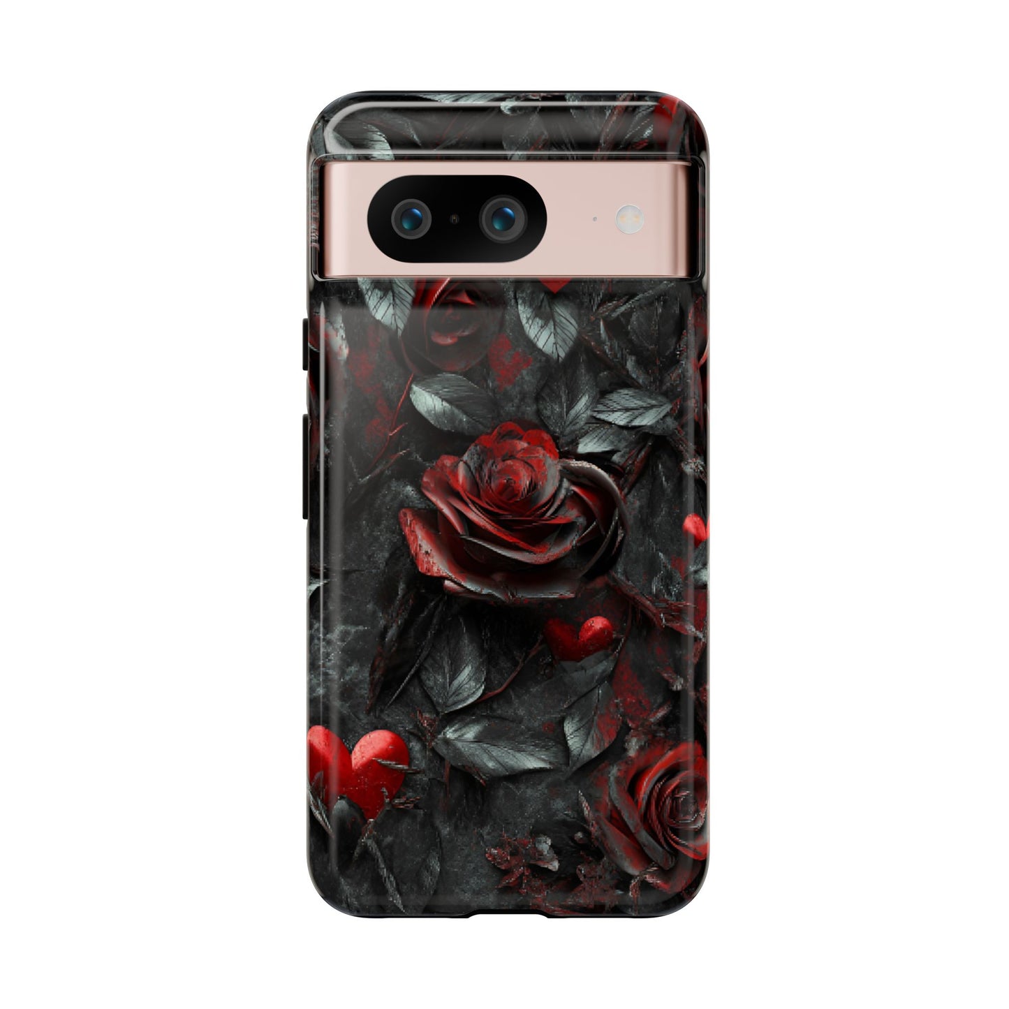 Gothic Valentine Phone Case - Dark Romance Roses and Hearts for iPhone 16 15 14 13 12 11, Samsung Galaxy & Google Pixel