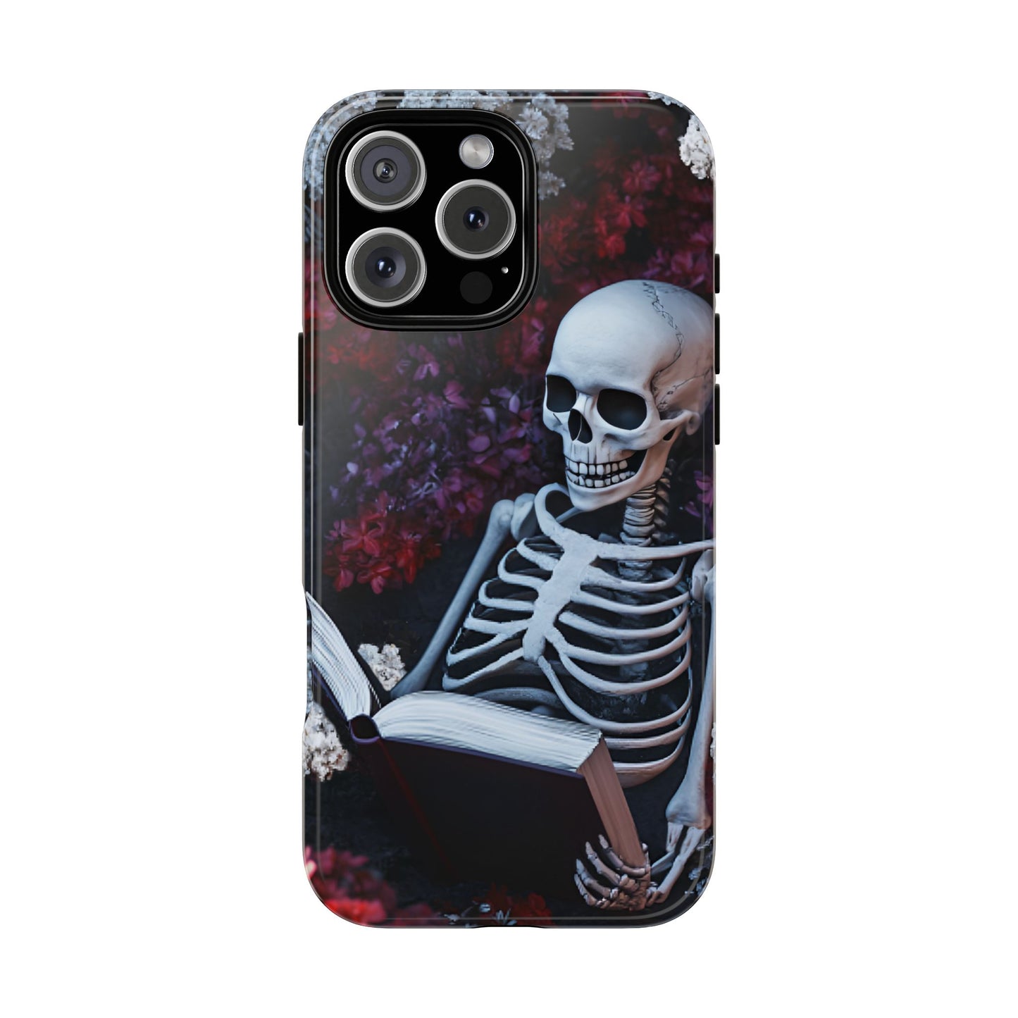 Skeleton Reading Book Phone Case - Bookish Halloween Phone Cases for iPhone 16 15 14 13 12 11, Samsung Galaxy & Google Pixel