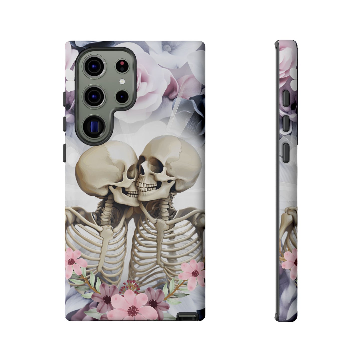 Skeleton Couple Phone Case - Floral Love Halloween Phone Cases for iPhone 16 15 14 13 12 11, Samsung Galaxy & Google Pixel