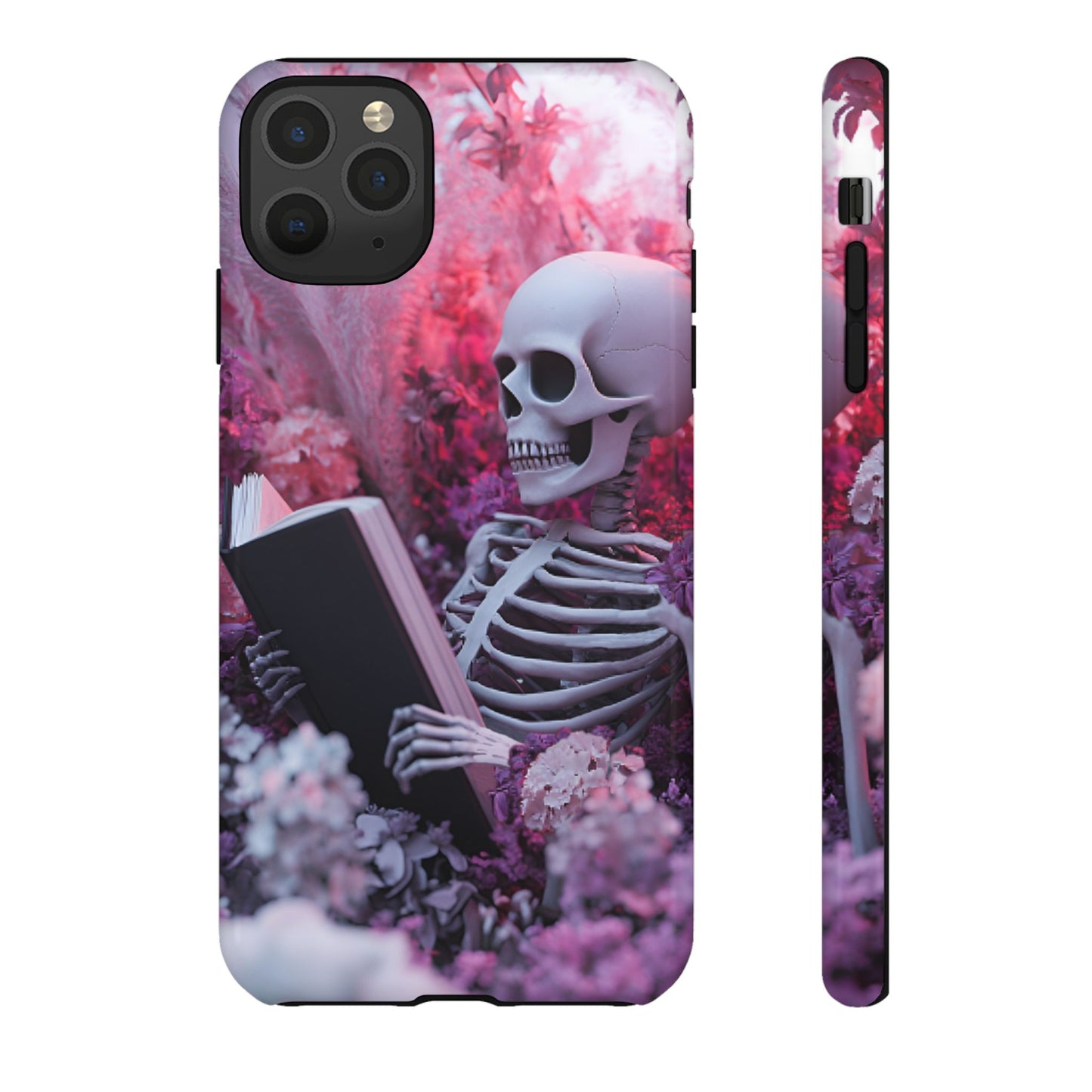 Bookish Skeleton Phone Case - Spooky Floral Halloween Phone Cases - Phone 16 15 14 13 12 11, Samsung Galaxy & Google Pixel Phone Covers