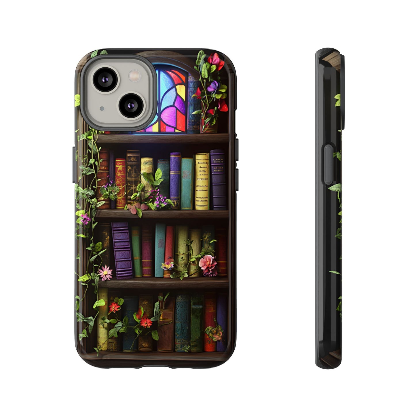 Bookshelf and Stained Glass Window Phone Case - Book Lover Phone Cases for iPhone 16 15 14 13 12 11, Samsung Galaxy & Google Pixel