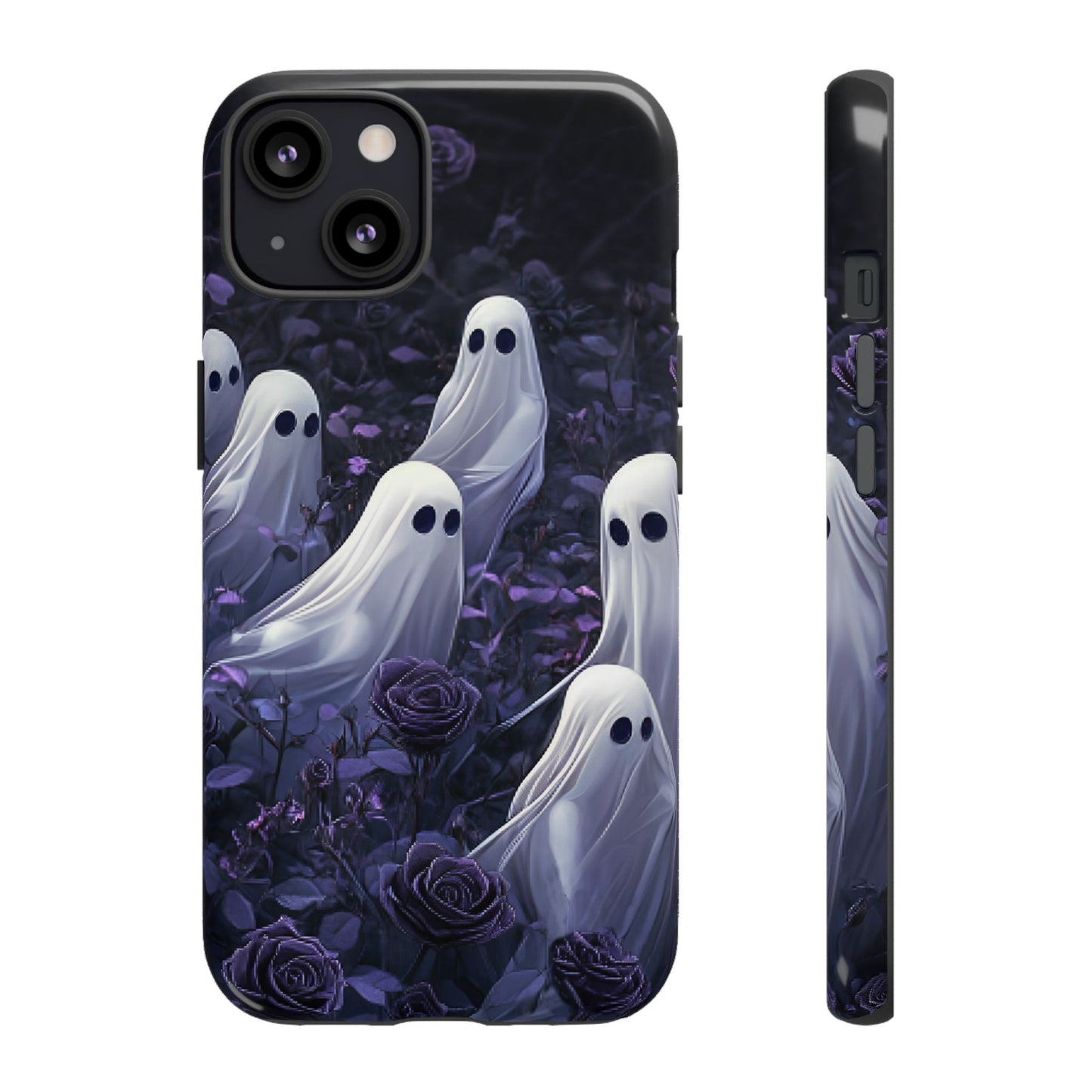 Halloween Phone Case - Ghosts in Purple Rose Garden - iPhone 16 15 14 13 12 11, Samsung Galaxy & Google Pixel Phone Covers