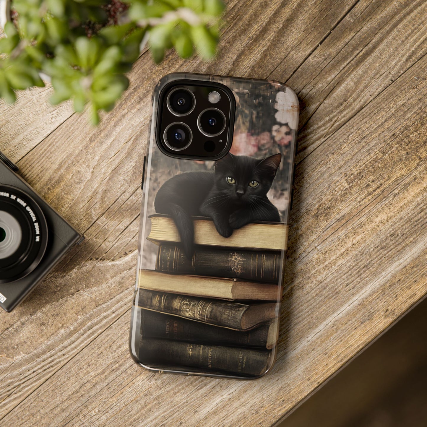 Black Cat and Books Phone Case - Vintage Dark Academia Library Phone Cases - iPhone 16 15 14 13 12 11, Samsung Galaxy & Google Pixel Phone Covers