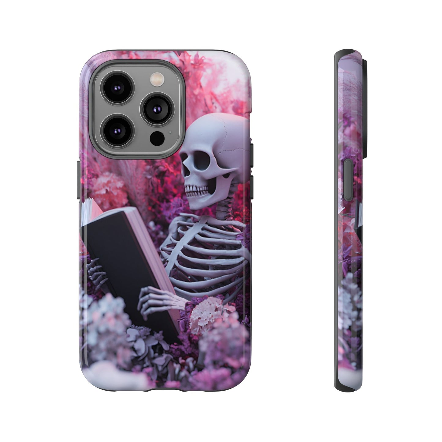 Bookish Skeleton Phone Case - Spooky Floral Halloween Phone Cases - Phone 16 15 14 13 12 11, Samsung Galaxy & Google Pixel Phone Covers