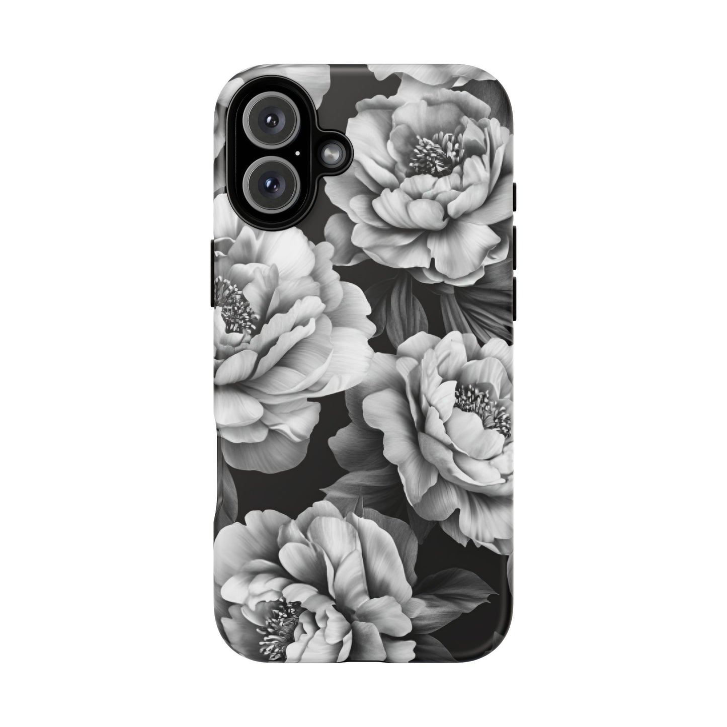 Black and White Peony Flower Phone Case - Aesthetic Dark Floral Phone Cases for iPhone 16 15 14 13 12 11, Samsung Galaxy & Google Pixel