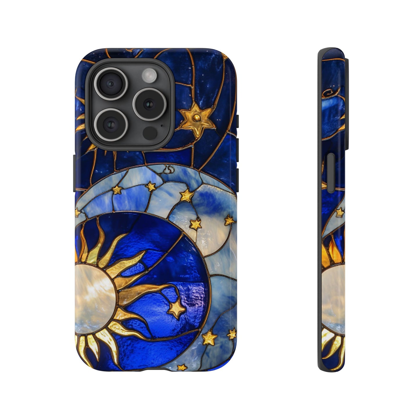 Moon and Sun Stained Glass Phone Case for iPhone 16 15 14 13 12 11, Samsung Galaxy & Google Pixel