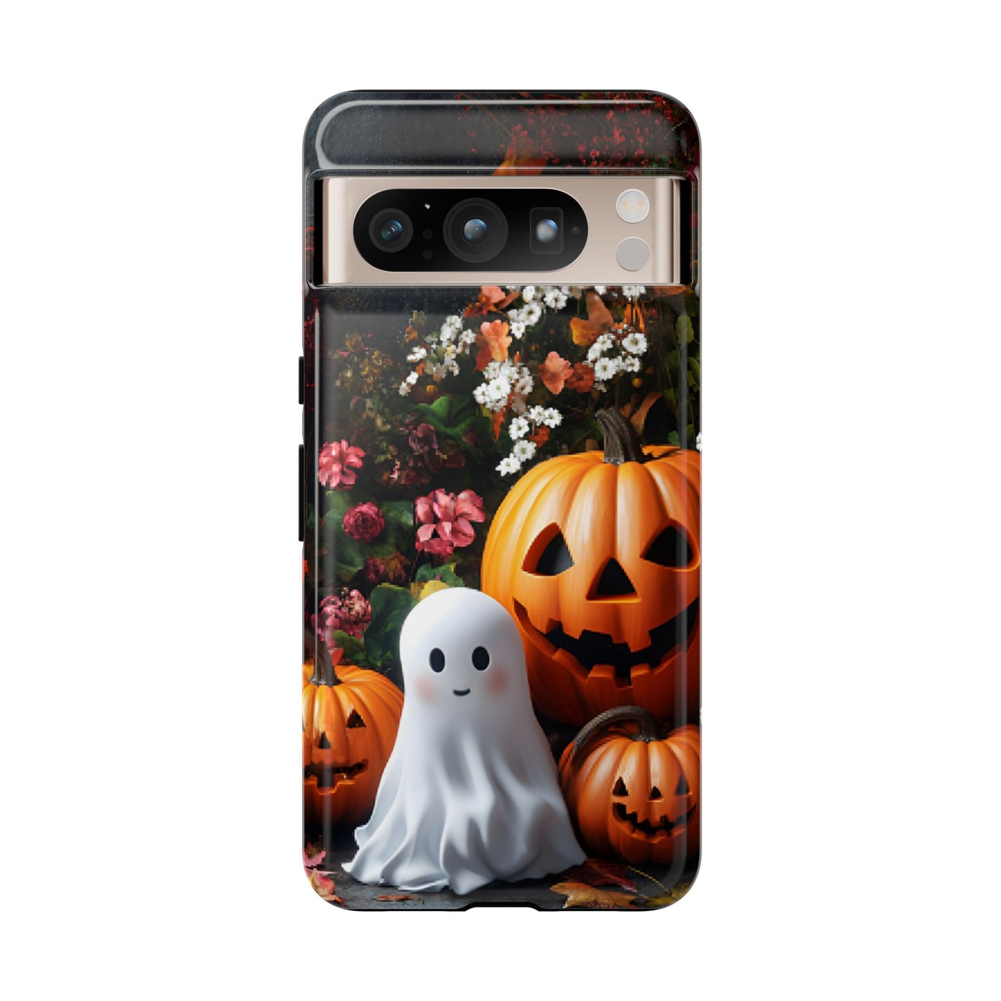 Halloween Phone Case with Cute Ghost and Pumpkins - iPhone 16 15 14 13 12 11, Samsung Galaxy & Google Pixel Phone Covers