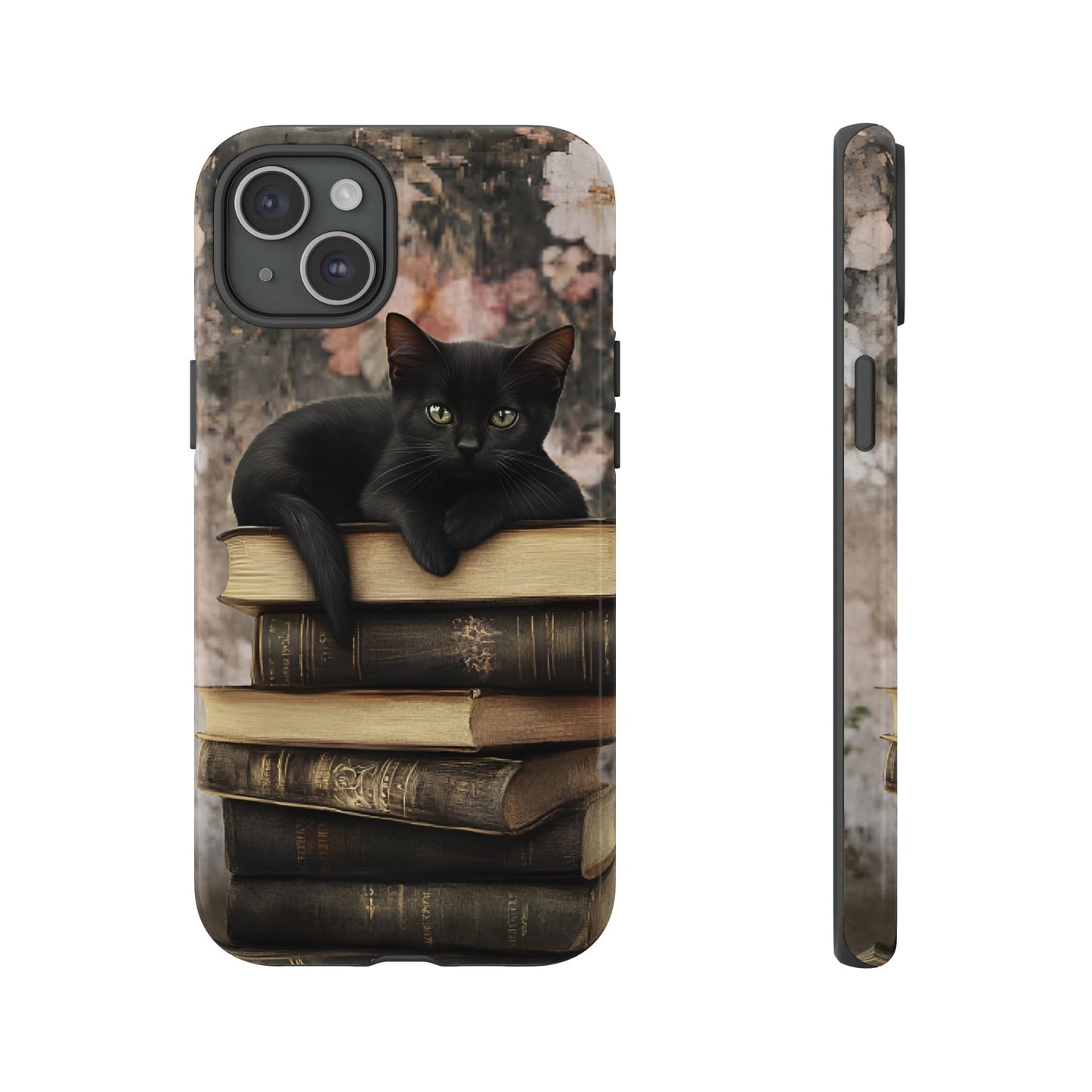 Black Cat and Books Phone Case - Vintage Dark Academia Library Phone Cases - iPhone 16 15 14 13 12 11, Samsung Galaxy & Google Pixel Phone Covers