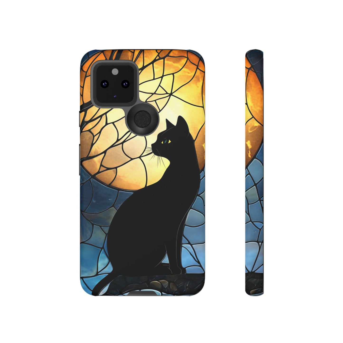 Black Cat and Moon Stained Glass Phone Case - Celestial Cat Lover Phone Cases - iPhone 16 15 14 13 12 11, Samsung Galaxy & Google Pixel Phone Covers