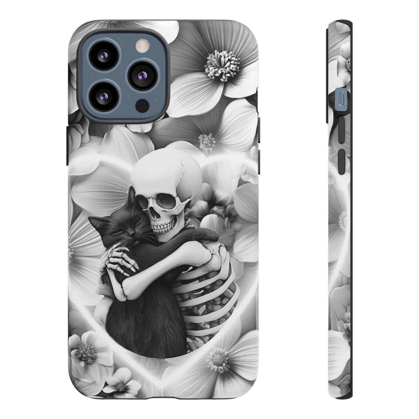 Skeleton & Black Cat Phone Case - Aesthetic Cat Lover Phone Cases- iPhone 16 15 14 13 12 11, Samsung Galaxy & Google Pixel Phone Covers