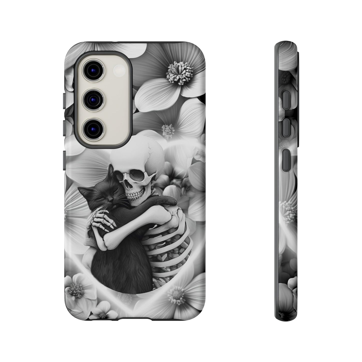 Skeleton & Black Cat Phone Case - Aesthetic Cat Lover Phone Cases- iPhone 16 15 14 13 12 11, Samsung Galaxy & Google Pixel Phone Covers