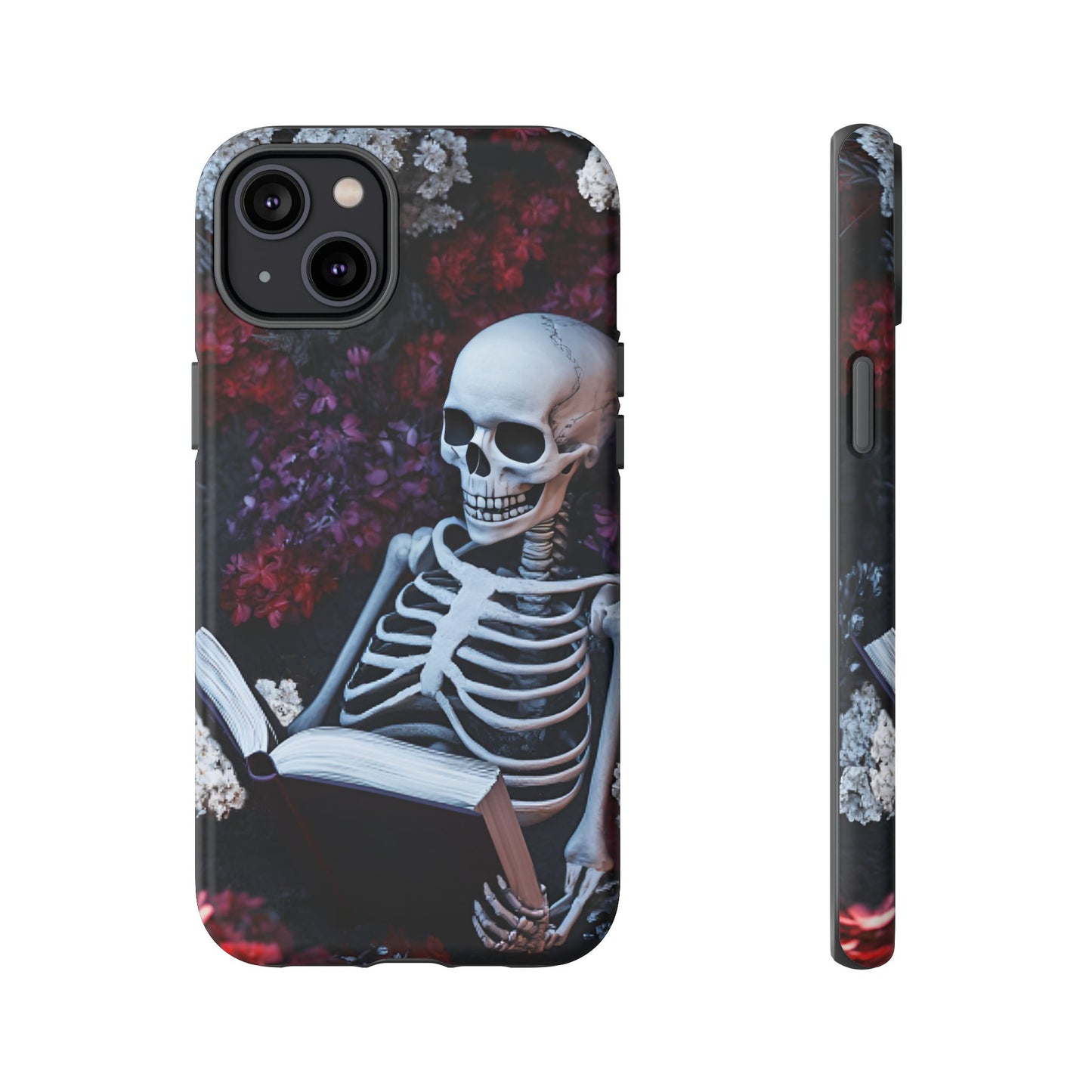 Skeleton Reading Book Phone Case - Bookish Halloween Phone Cases for iPhone 16 15 14 13 12 11, Samsung Galaxy & Google Pixel