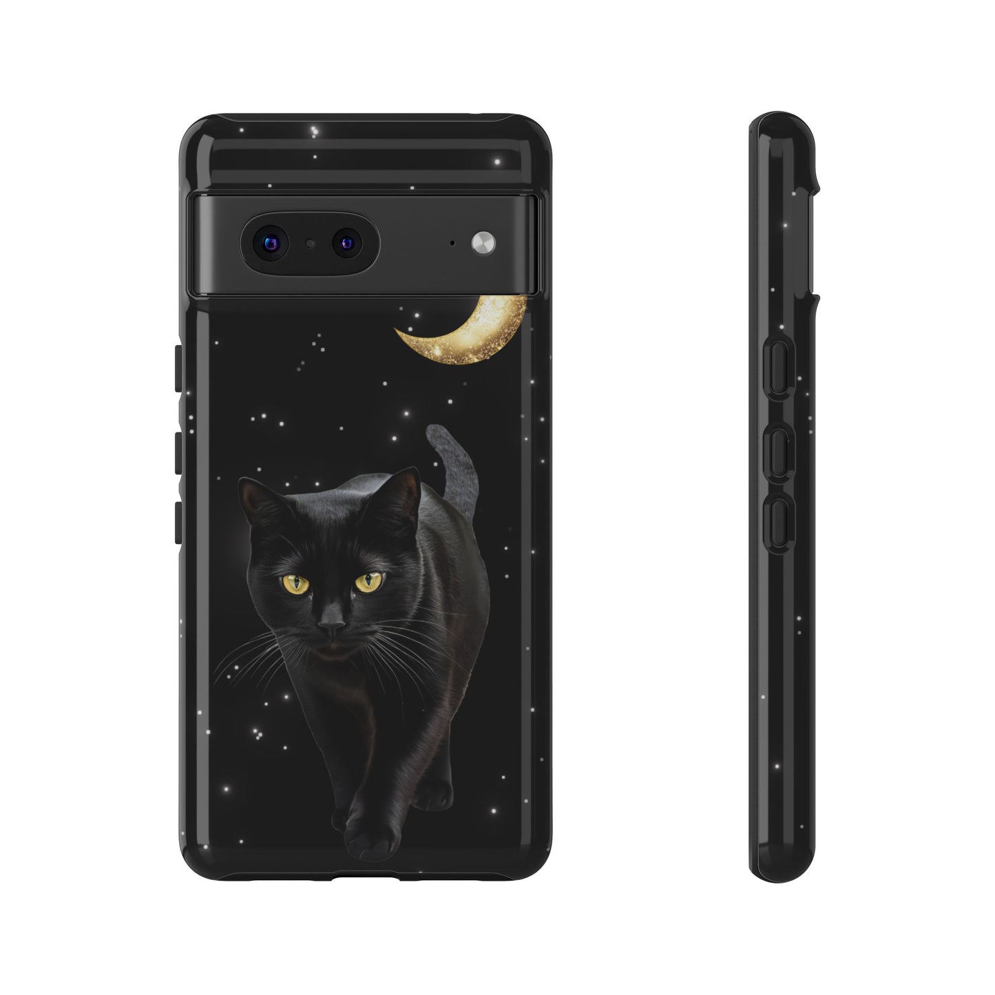 Black Cat and Moon Phone Case - Celestial Cat Lover Phone Cases for iPhone 16 15 14 13 12 11, Samsung Galaxy & Google Pixel