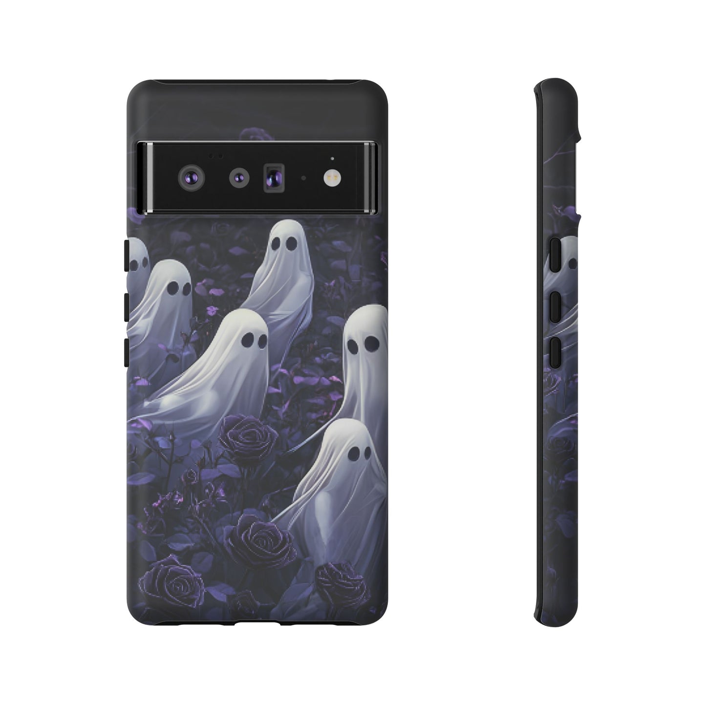 Halloween Phone Case - Ghosts in Purple Rose Garden for iPhone 16 15 14 13 12 11, Samsung Galaxy & Google Pixel Phone Covers