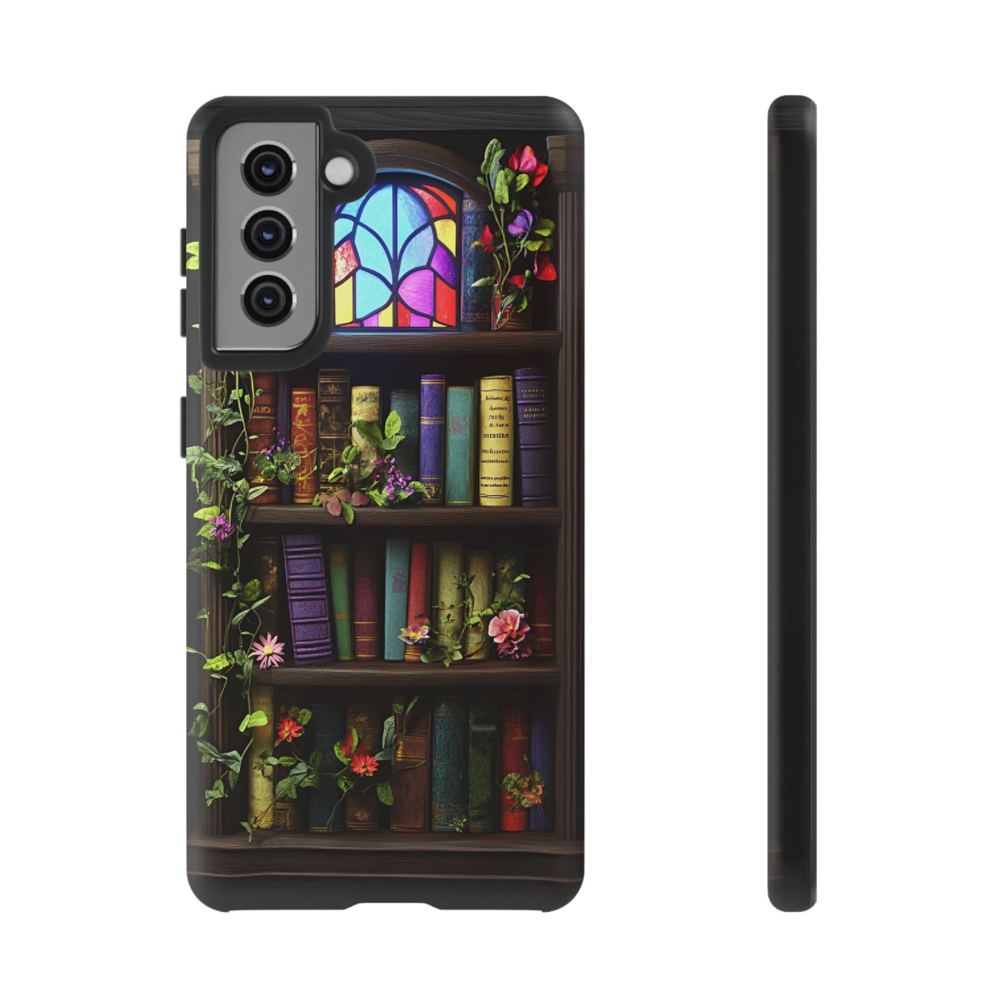 Bookshelf and Stained Glass Window Phone Case - Book Lover Phone Cases for iPhone 16 15 14 13 12 11, Samsung Galaxy & Google Pixel